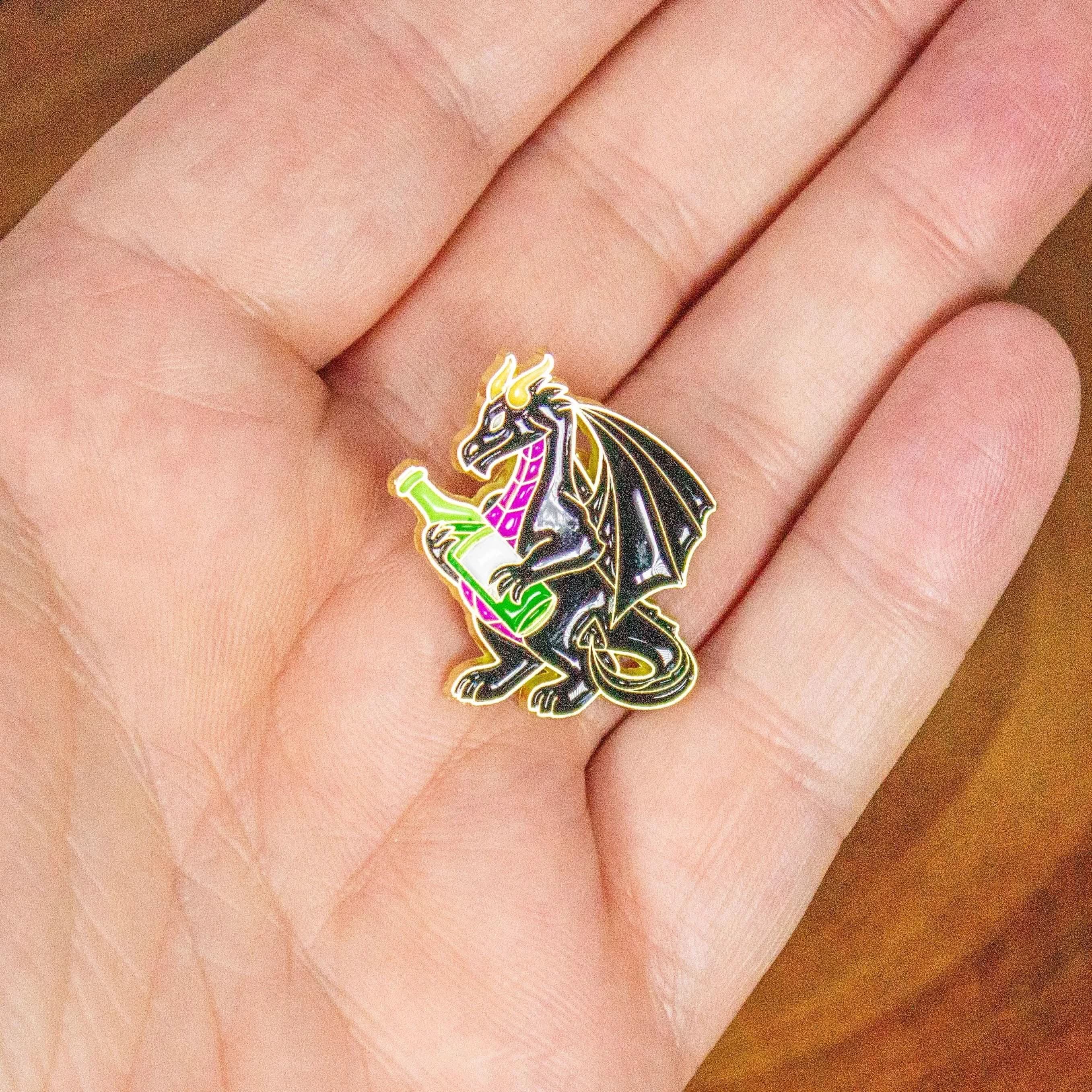 TTRPG  Enamel Pin Wine Dragon Pin TTRPG  Pin Badge | Brooch    White and Black Monster D&D Gift - MysteryDiceGoblins