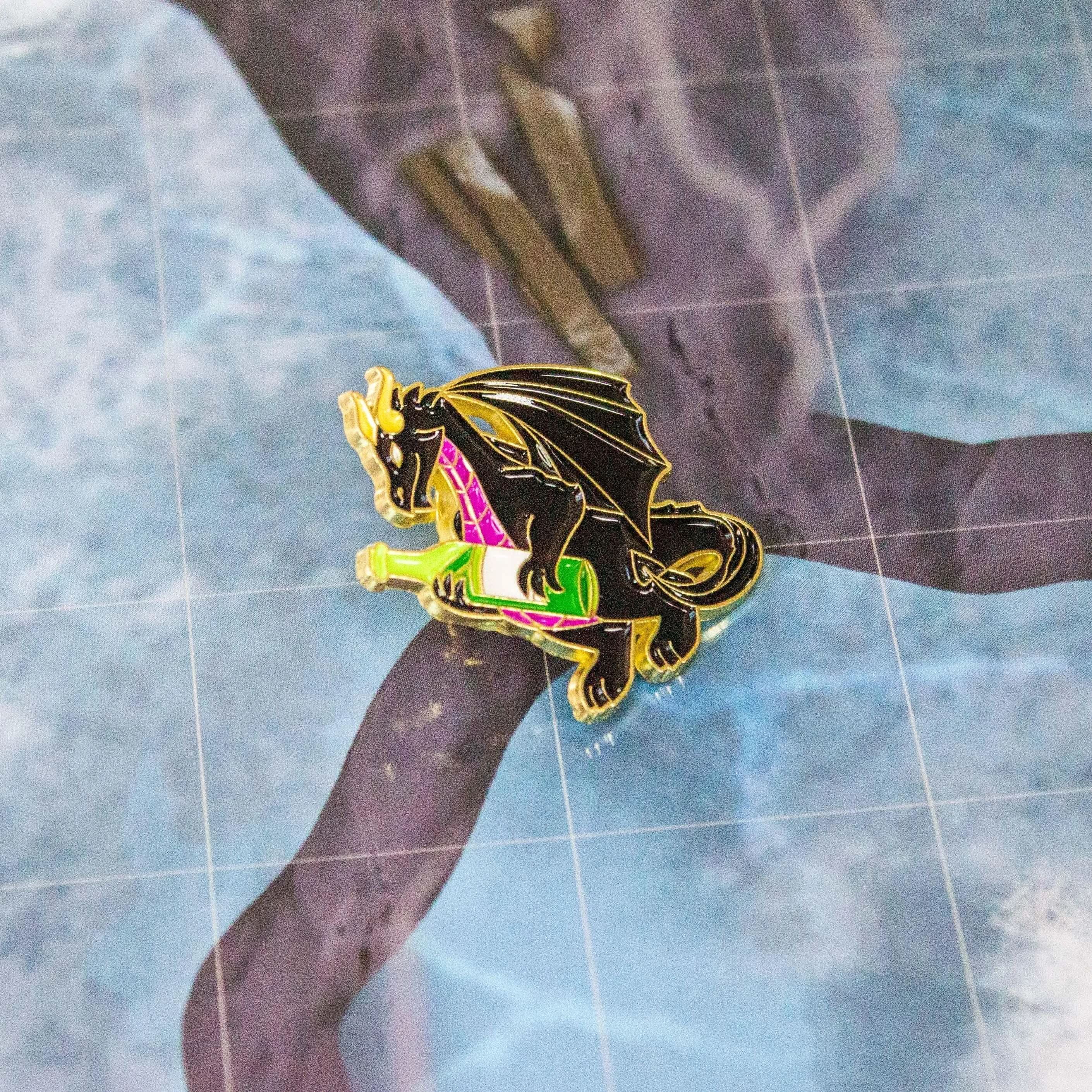 TTRPG  Enamel Pin Wine Dragon Pin TTRPG  Pin Badge | Brooch    White and Black Monster D&D Gift - MysteryDiceGoblins