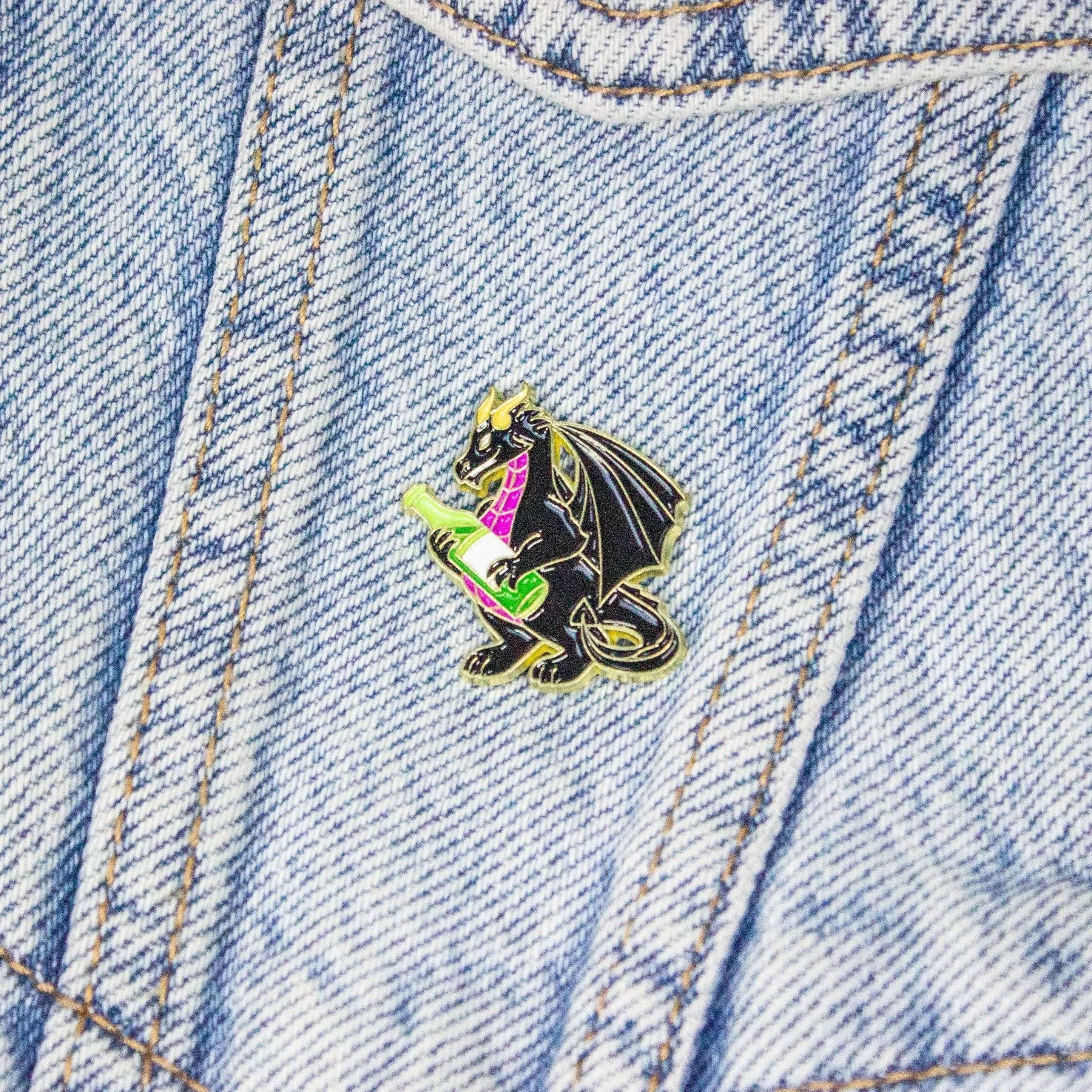 TTRPG  Enamel Pin Wine Dragon Pin TTRPG  Pin Badge | Brooch    White and Black Monster D&D Gift - MysteryDiceGoblins