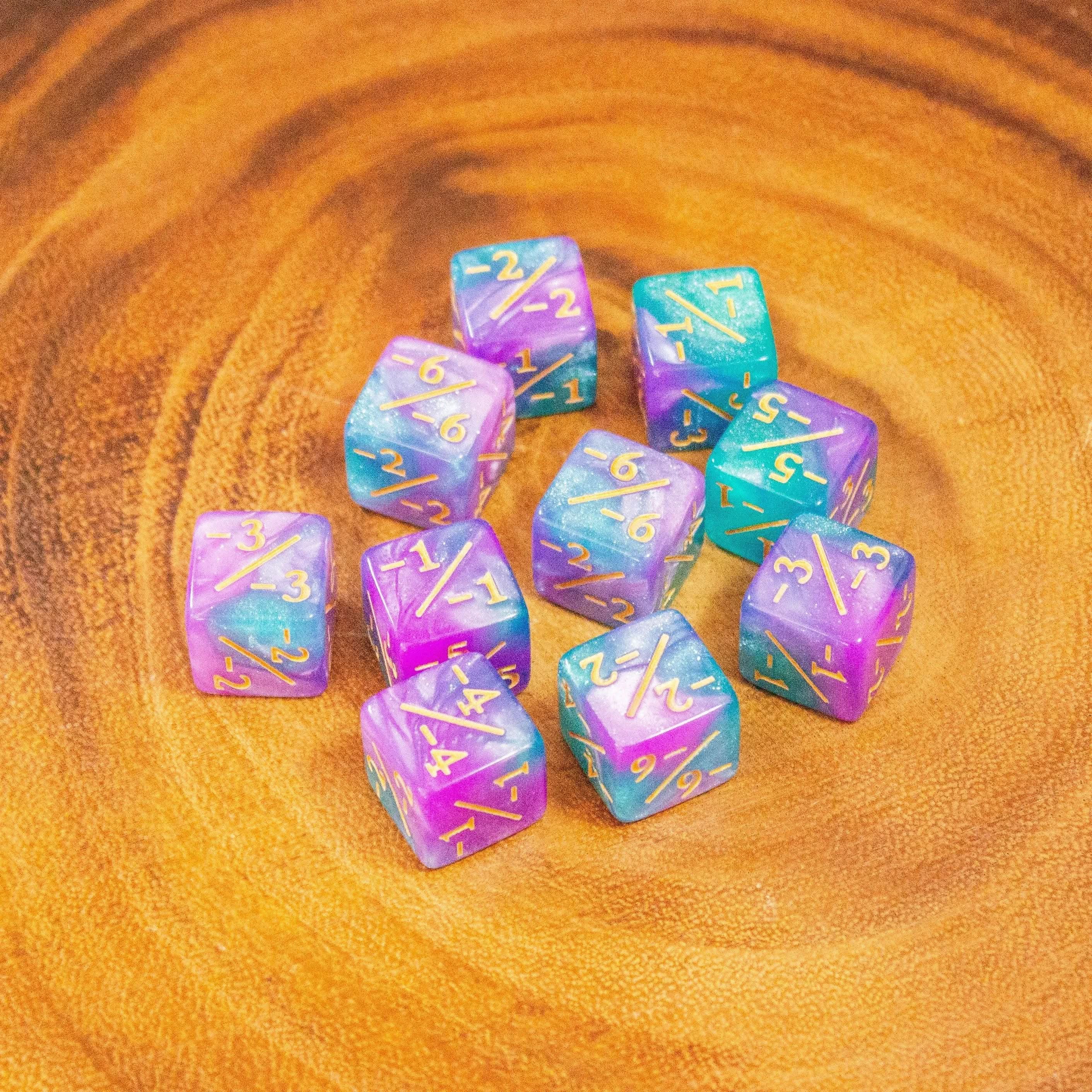 Purple and Green Galaxy Counter Dice