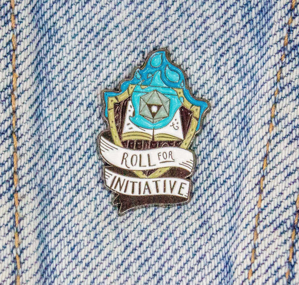 Roll For Initiative Pin Badge Dnd Enamel Pin Blue Black Yellow Dungeons and Dragons - MysteryDiceGoblins