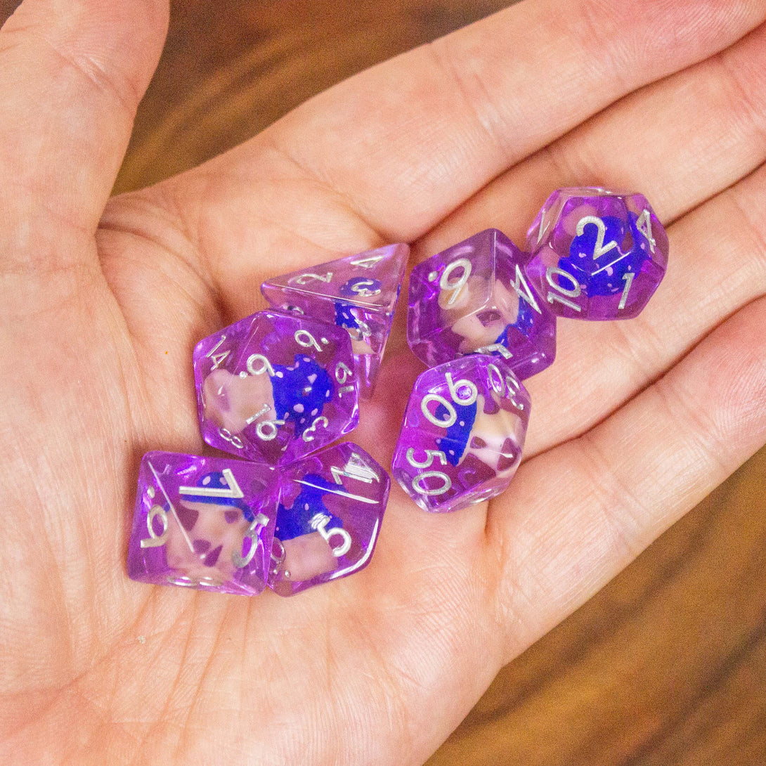 Purple Blue Mushroom DnD Dice Set| Dungeons and Dragons Transparent Purple Dice (7) | Polyhedral Dice - MysteryDiceGoblins