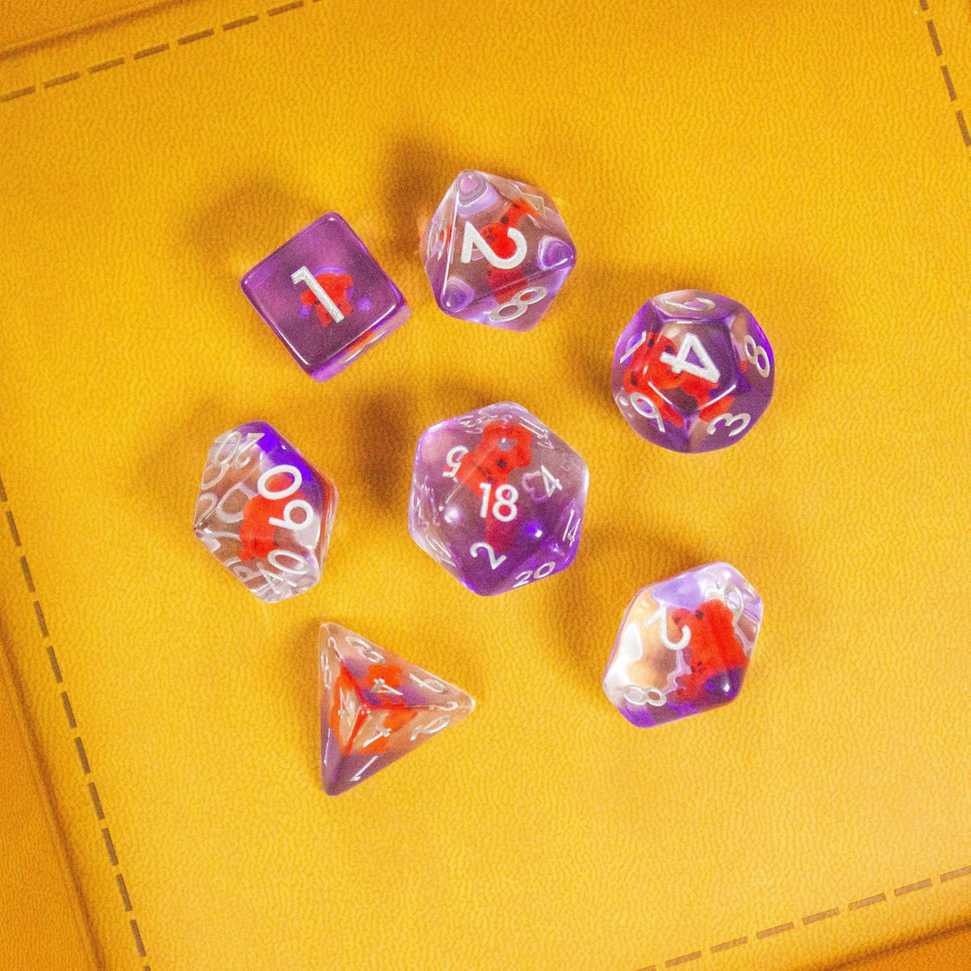 Red Bear DnD Dice Set| Dungeons and Dragons Transparent Purple See through Dice (7) | Polyhedral Dice - MysteryDiceGoblins