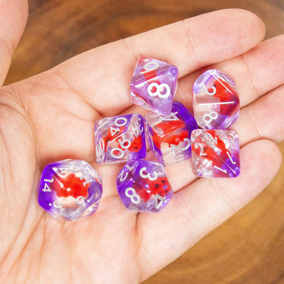 Red Bear DnD Dice Set| Dungeons and Dragons Transparent Purple See through Dice (7) | Polyhedral Dice - MysteryDiceGoblins