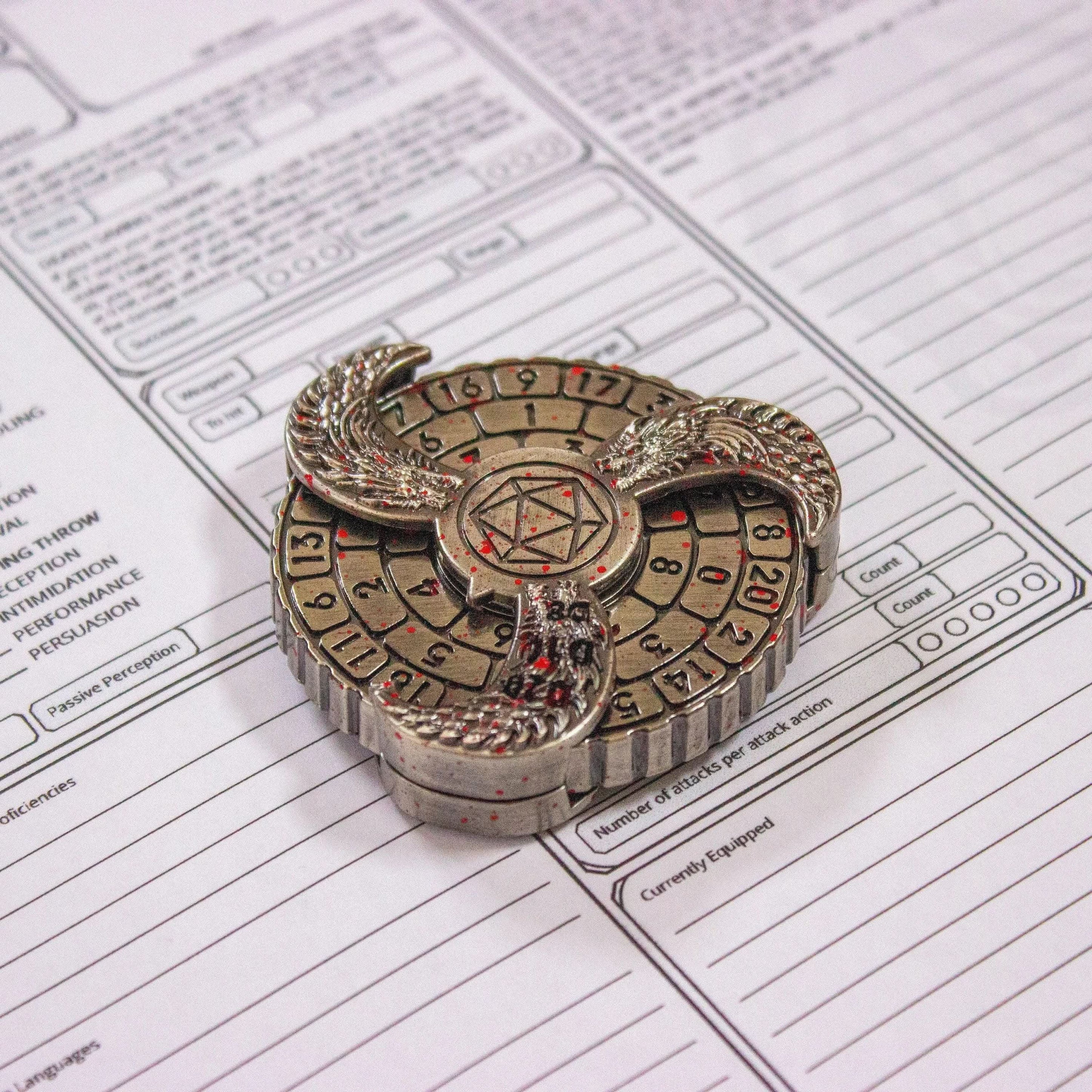 TTRPG  Spinner Dice, 7-in-1 Metal Fingertip Gyro D&D Dice for   , Dragon Compass Dice, 360 Rotatable Dice Gold or Silver - MysteryDiceGoblins