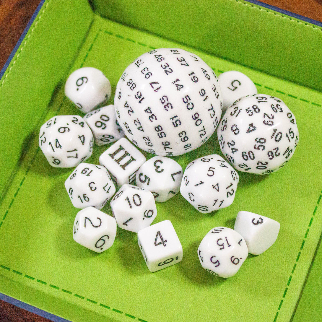 Block White with Black Numbering Dnd RPG 15 Piece Dice Set Zocchi Polyhedral dice Set D100 dice D60 dice D30 Dice - MysteryDiceGoblins