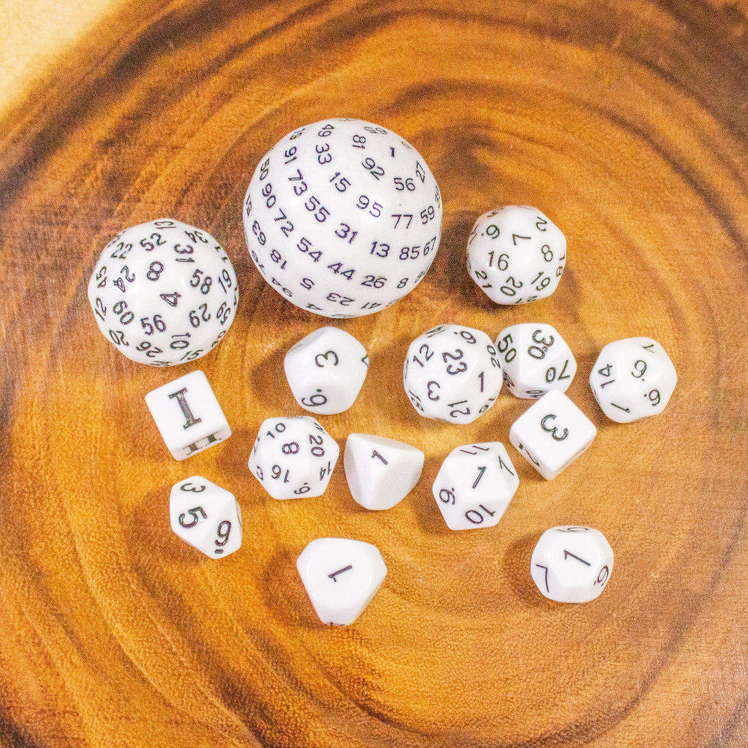 Block White with Black Numbering Dnd RPG 15 Piece Dice Set Zocchi Polyhedral dice Set D100 dice D60 dice D30 Dice - MysteryDiceGoblins