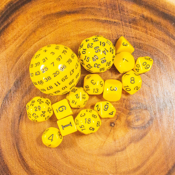 Block Yellow with Black Numbering Dnd RPG 15 Piece Dice Set Zocchi Polyhedral dice Set D100 dice D60 dice D30 Dice - MysteryDiceGoblins
