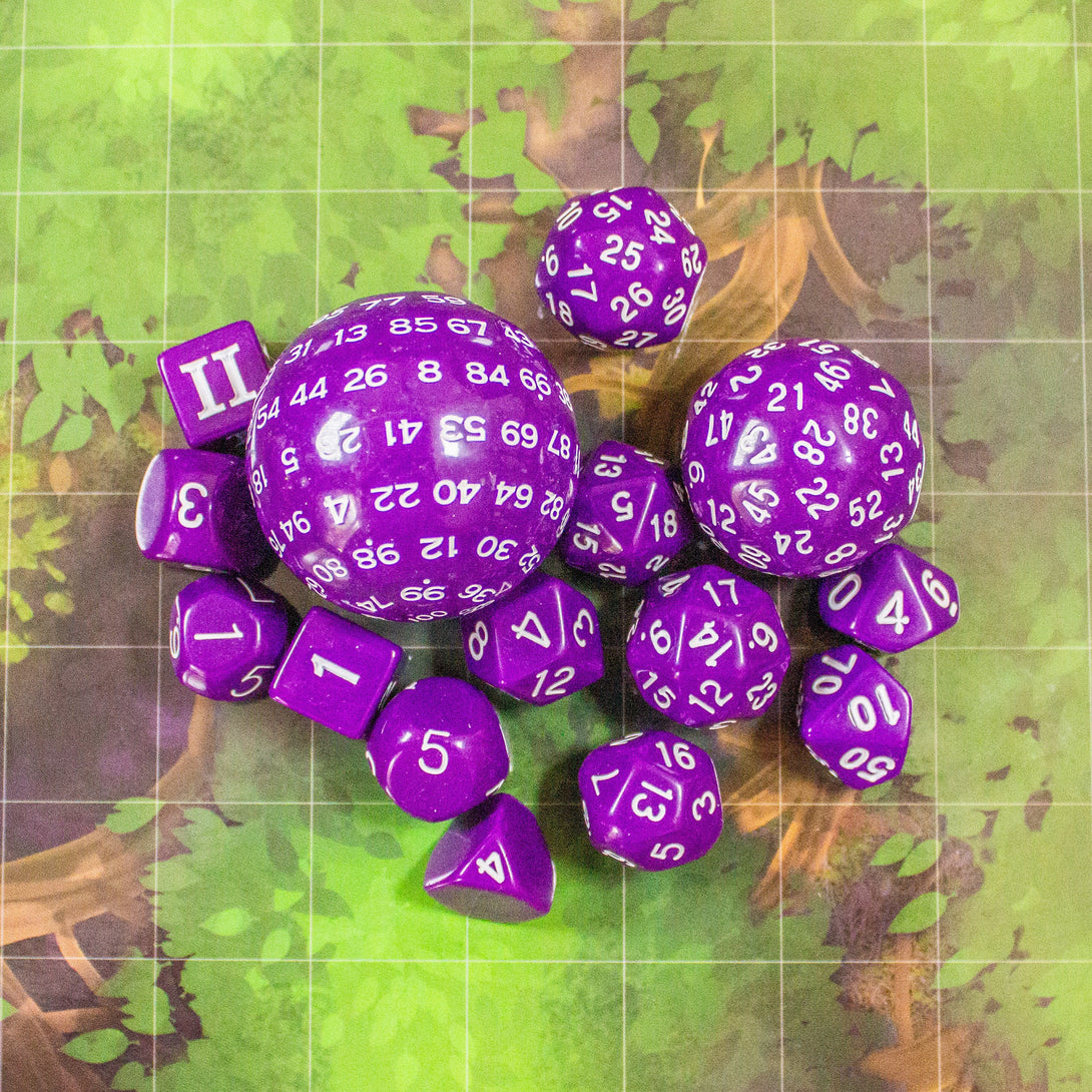 Block Purple with White Numbering Dnd RPG 15 Piece Dice Set Zocchi Polyhedral dice Set D100 dice D60 dice D30 Dice - MysteryDiceGoblins