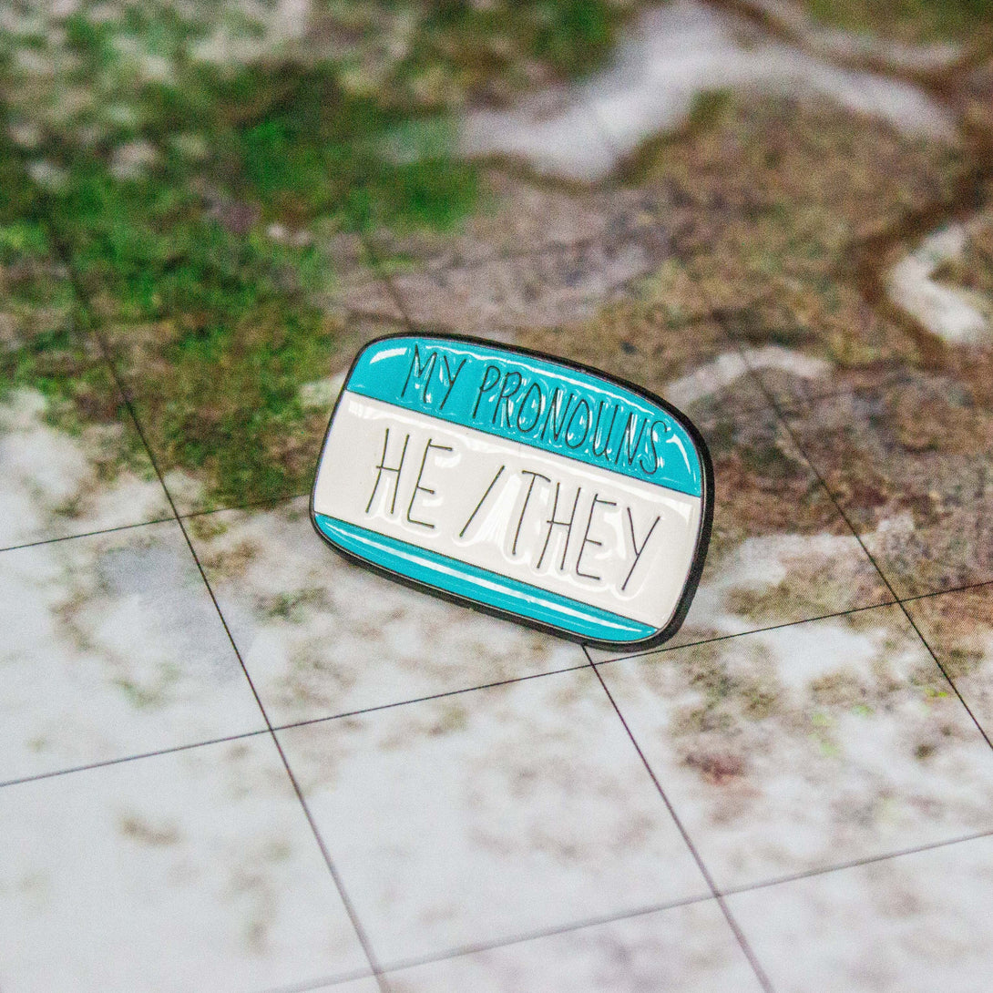He/They Enamel Pin, Blue and White Non-binary he they pronoun badge pride - MysteryDiceGoblins
