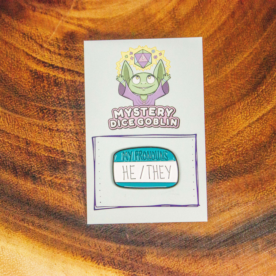 He/They Enamel Pin, Blue and White Non-binary he they pronoun badge pride - MysteryDiceGoblins
