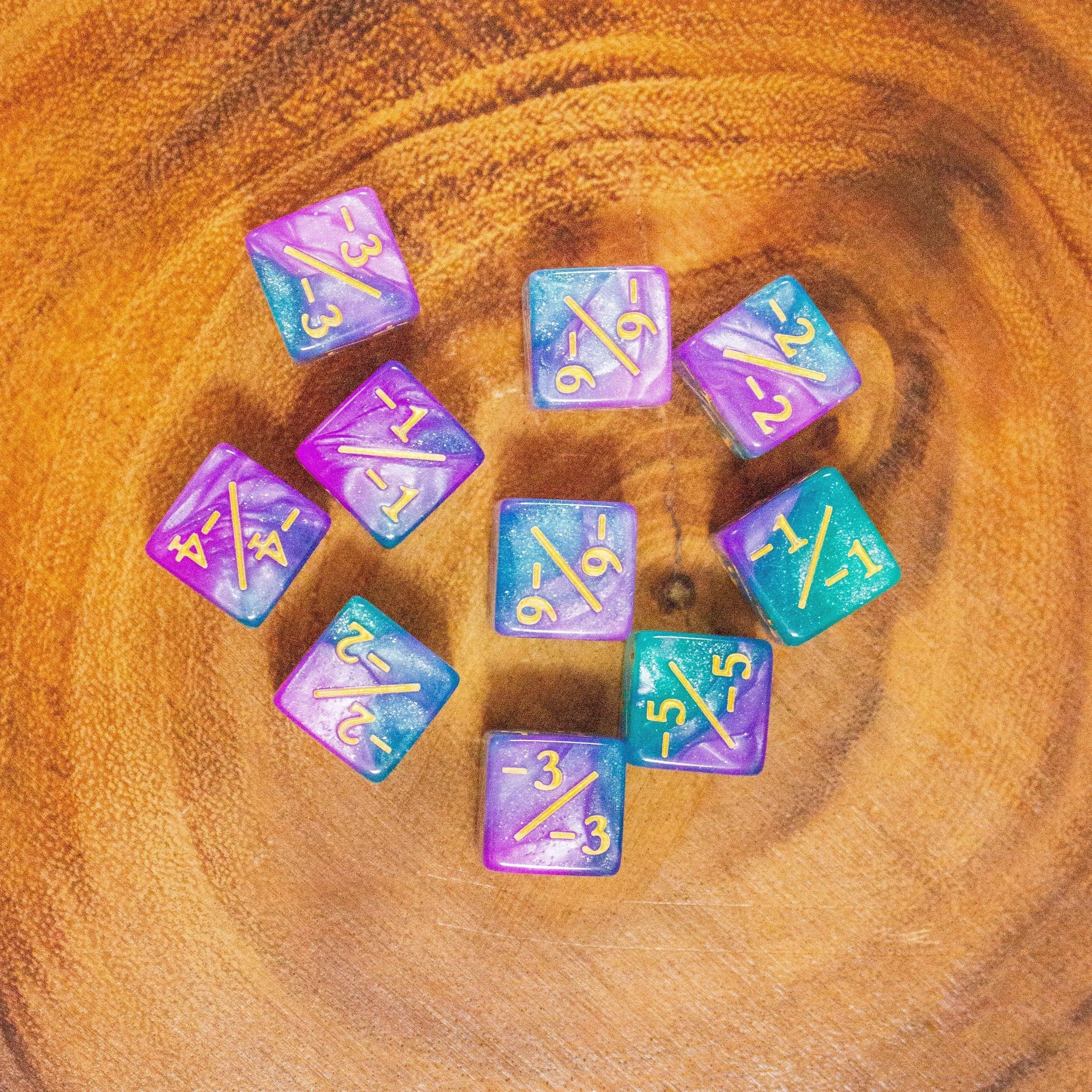 Purple and Green Galaxy Counter Dice