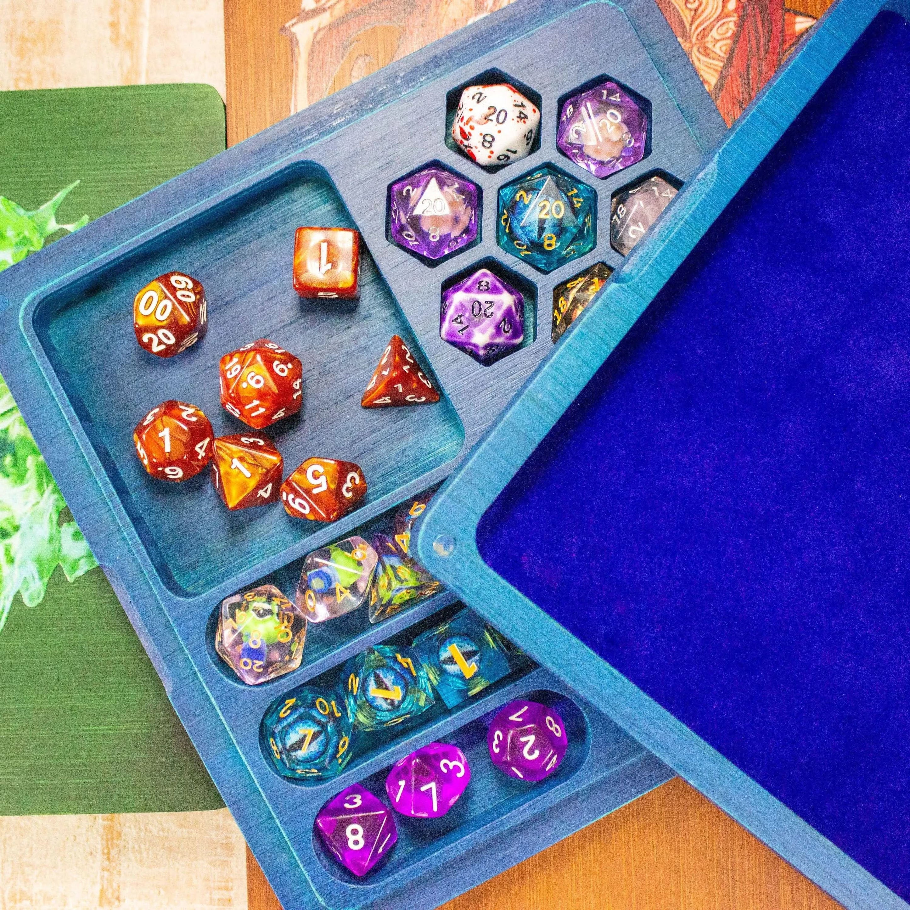 Wooden Dice Box    TTRPG  Multiple Colours Felt inside Premium Dice Tray Dice Case - MysteryDiceGoblins