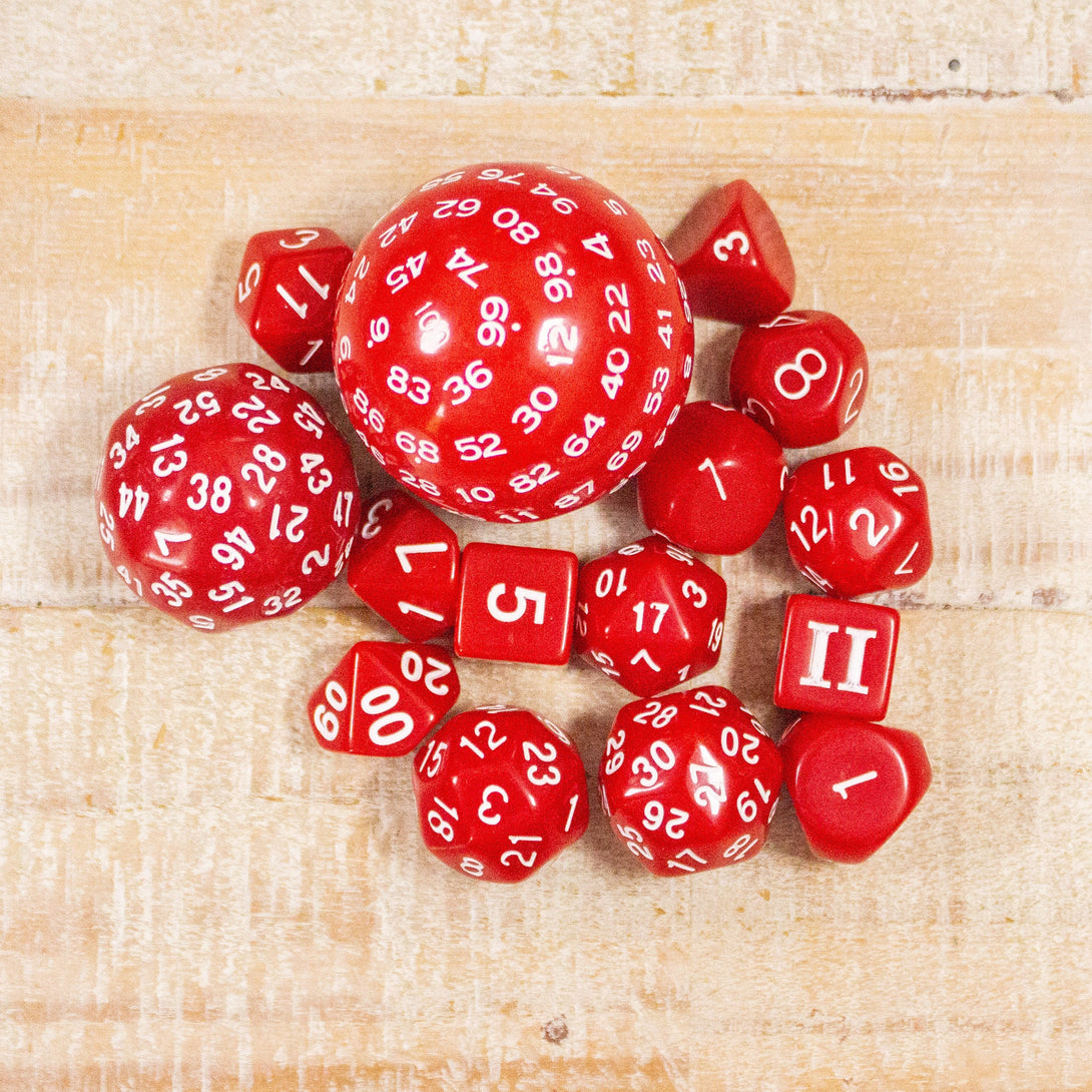 Block Red with White Numbering Dnd RPG 15 Piece Dice Set Zocchi Polyhedral dice Set D100 dice D60 dice D30 Dice - MysteryDiceGoblins