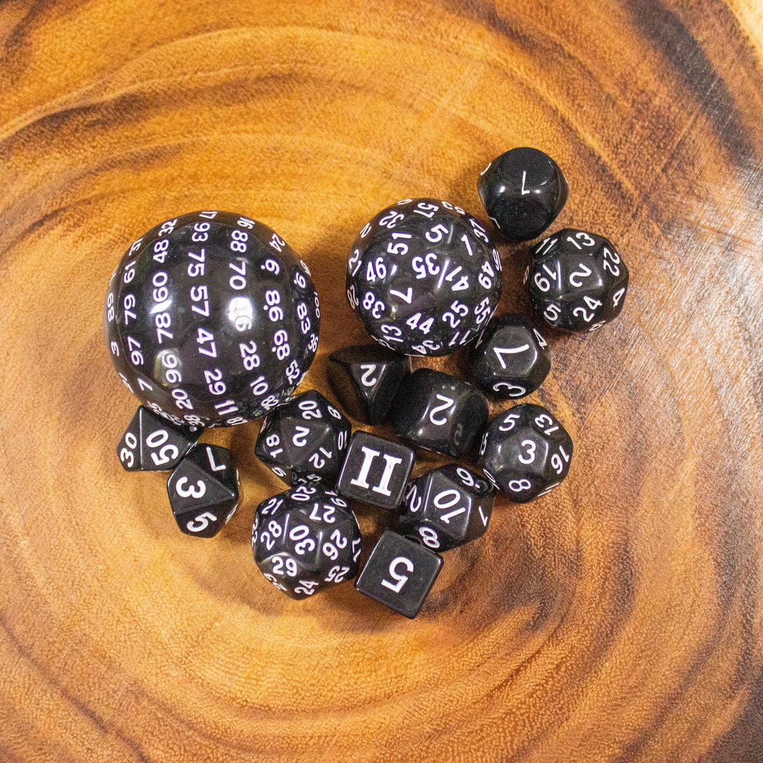 Block Black with White Numbering Dnd RPG 15 Piece Dice Set Zocchi Polyhedral dice Set D100 dice D60 dice D30 Dice - MysteryDiceGoblins
