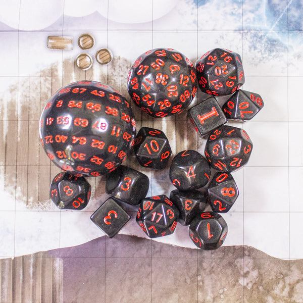 Block Black with Red Numbering Dnd RPG 15 Piece Dice Set Zocchi Polyhedral dice Set D100 dice D60 dice D30 Dice - MysteryDiceGoblins