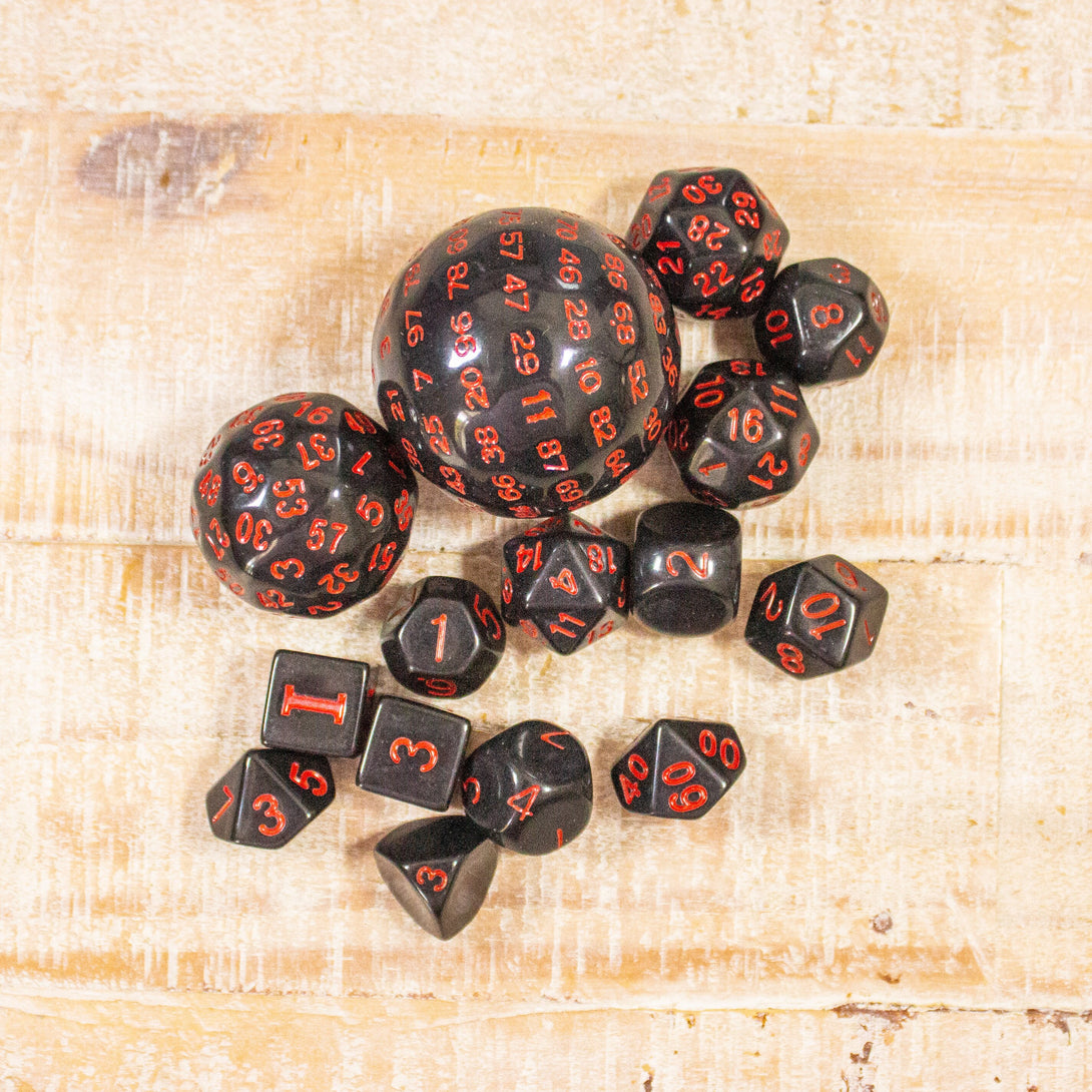 Block Black with Red Numbering Dnd RPG 15 Piece Dice Set Zocchi Polyhedral dice Set D100 dice D60 dice D30 Dice - MysteryDiceGoblins