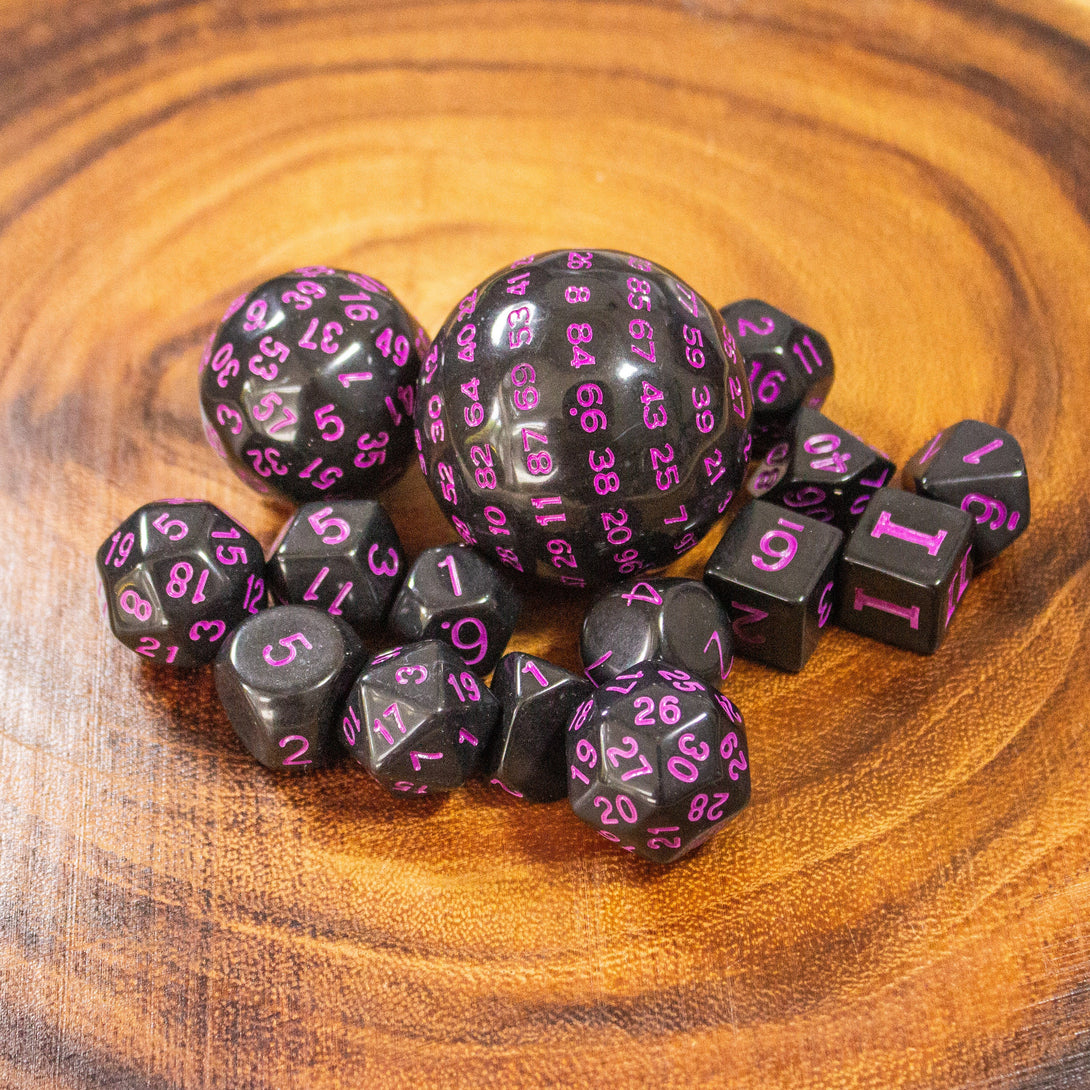 Block Black with Pink Numbering Dnd RPG 15 Piece Dice Set Zocchi Polyhedral dice Set D100 dice D60 dice D30 Dice - MysteryDiceGoblins