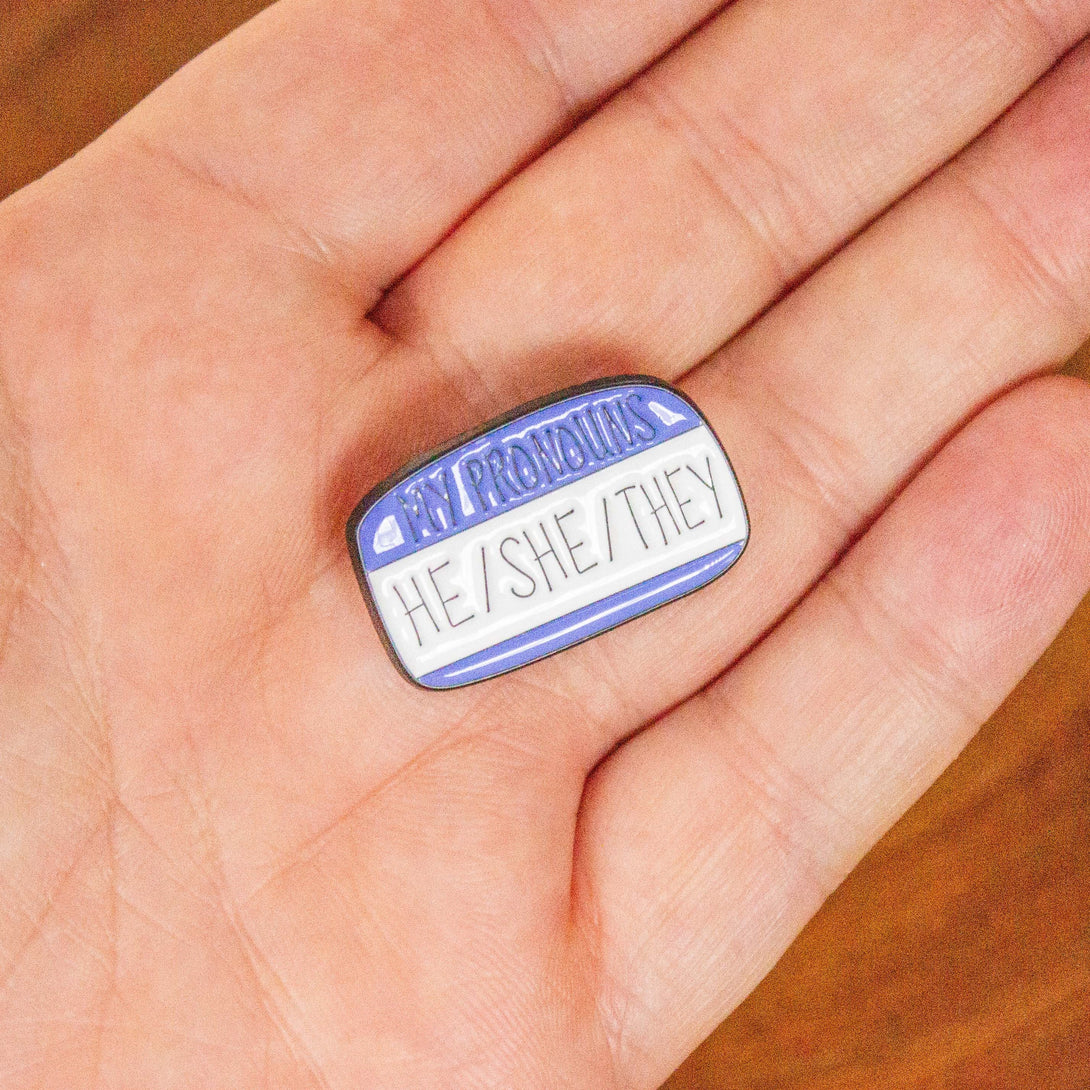 He/She/They Enamel Pin, Blue and White Non-binary they them pronoun badge pride - MysteryDiceGoblins