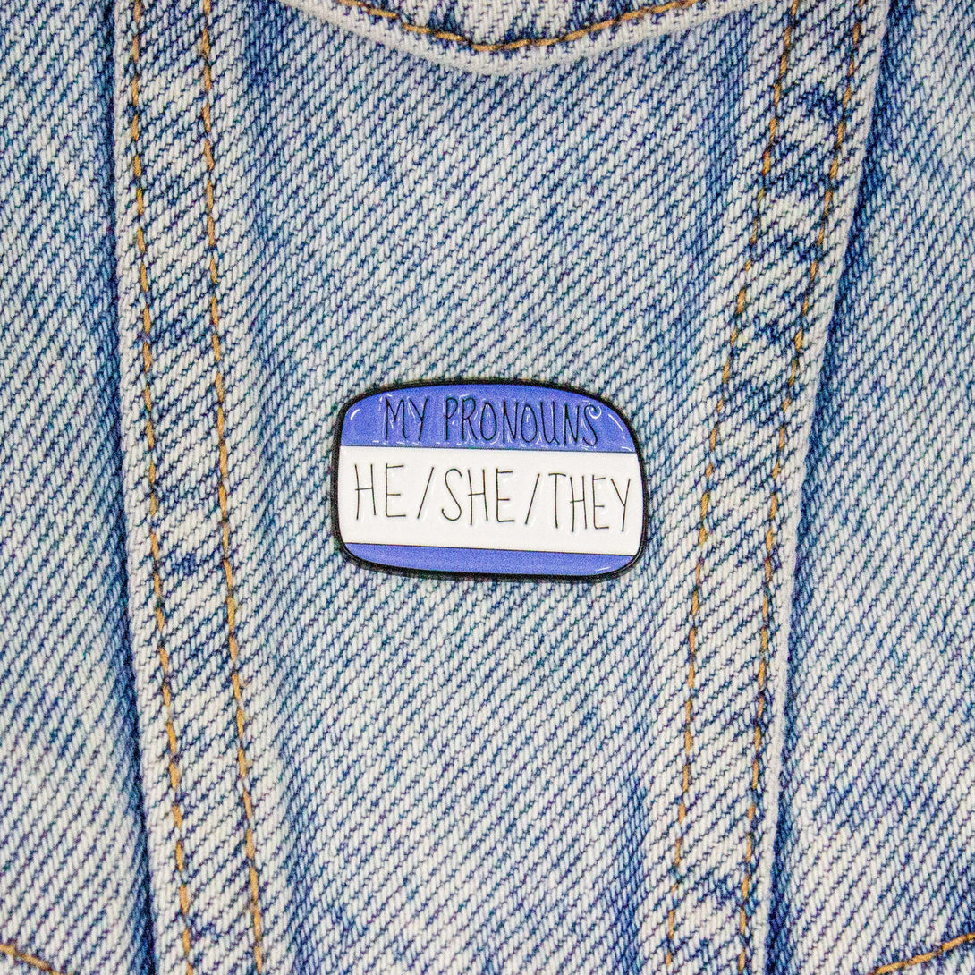 He/She/They Enamel Pin, Blue and White Non-binary they them pronoun badge pride - MysteryDiceGoblins