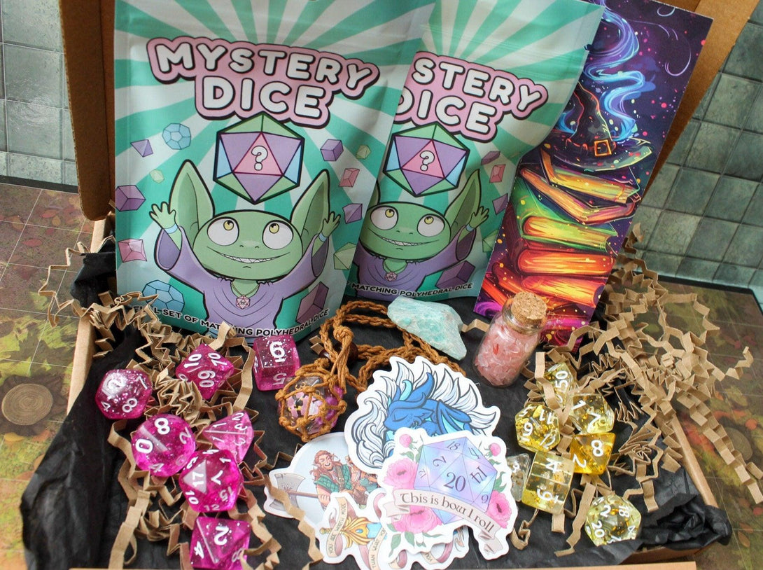 Crystal Dice Combo Gift box | DnD Gift Box | Dungeon Master Gift Box | Dice Box | DnD Gift set | Crystal Gift Box | Mystery Dice - MysteryDiceGoblins