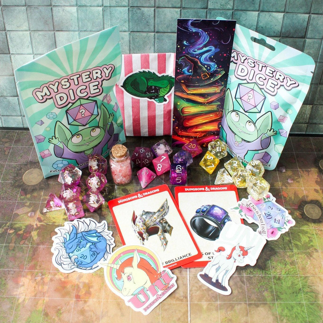 Unicorn DnD Gift Set | Unicorn Dice | Mystery Dice | DnD Gifts | Dungeon Master Gifts | Glitter Dice | DnD Bundles | DnD Gift Boxes - MysteryDiceGoblins