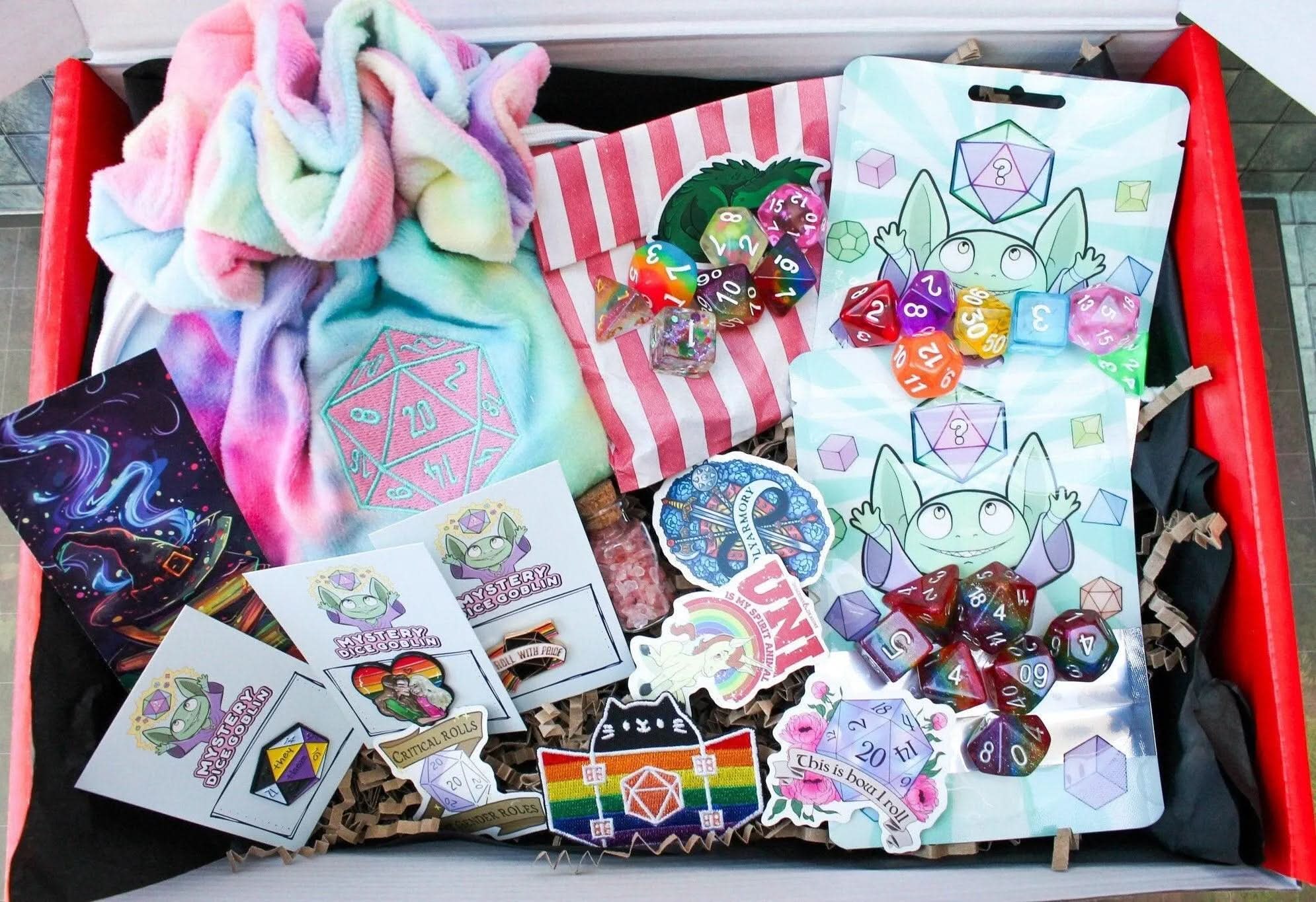 Ultimate Roll with Pride Box | LGBTQIA+ | Pride Flag Dice | Pride Dice | Pronoun Pin | Pronoun badge | Rainbow Dice | TTRPG  Gift box | LGBTQ - MysteryDiceGoblins