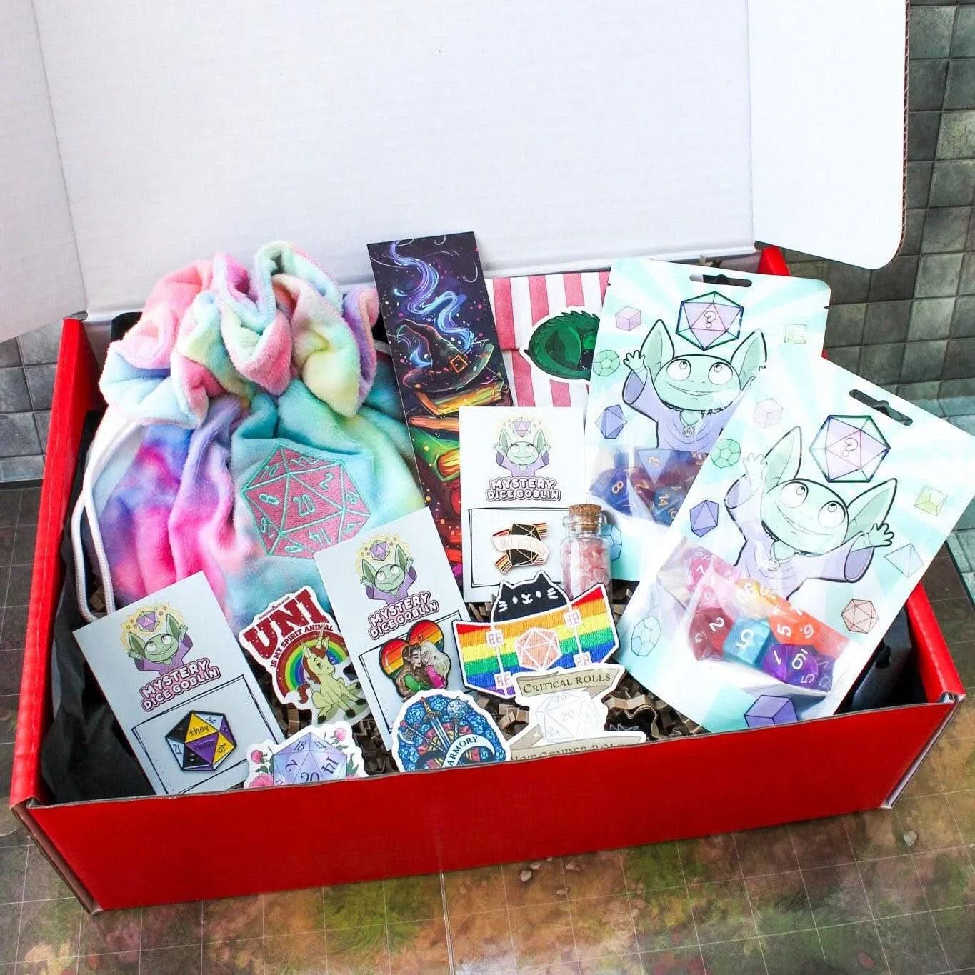Ultimate Roll with Pride Box | LGBTQIA+ | Pride Flag Dice | Pride Dice | Pronoun Pin | Pronoun badge | Rainbow Dice | TTRPG  Gift box | LGBTQ - MysteryDiceGoblins