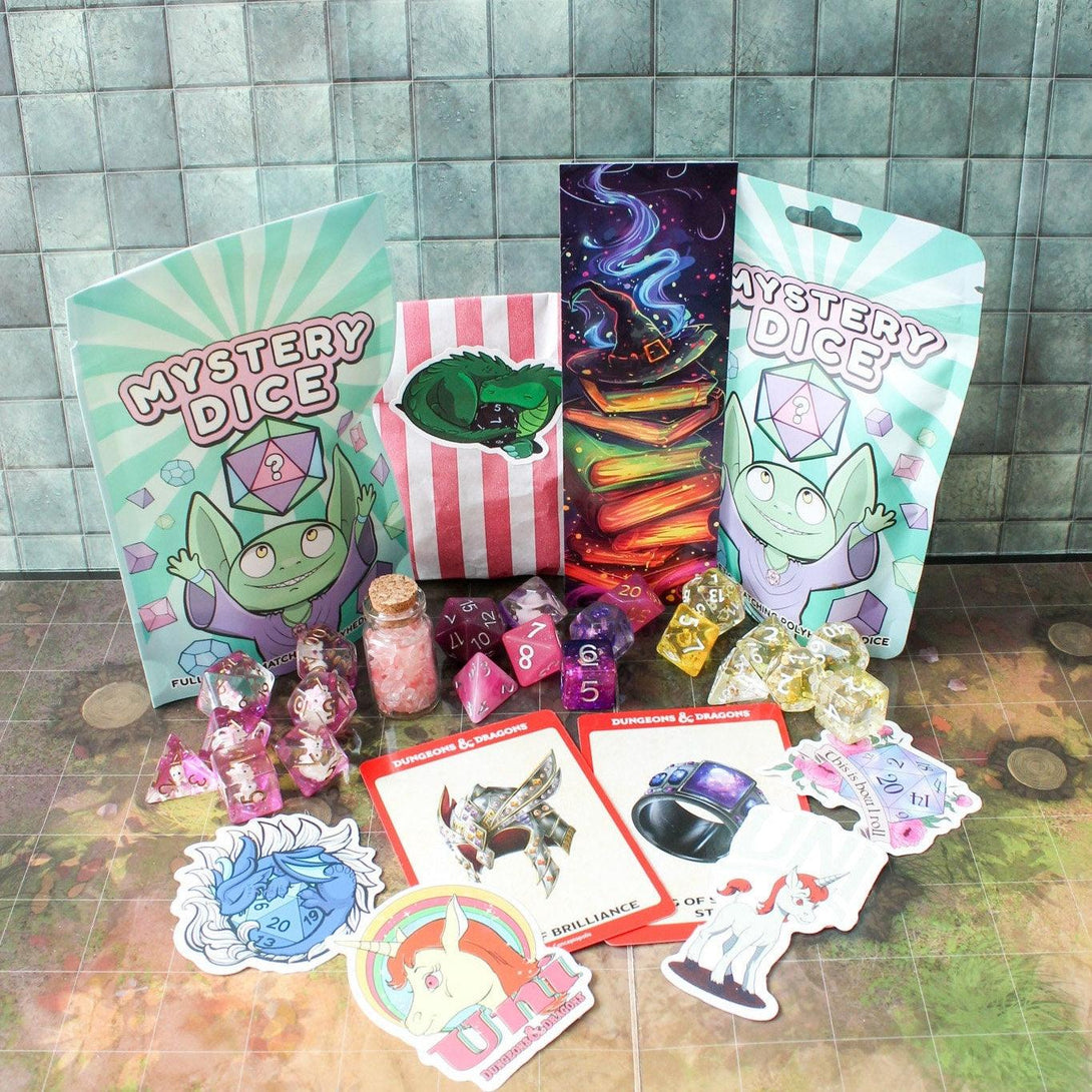 Unicorn DnD Gift Set | Unicorn Dice | Mystery Dice | DnD Gifts | Dungeon Master Gifts | Glitter Dice | DnD Bundles | DnD Gift Boxes - MysteryDiceGoblins