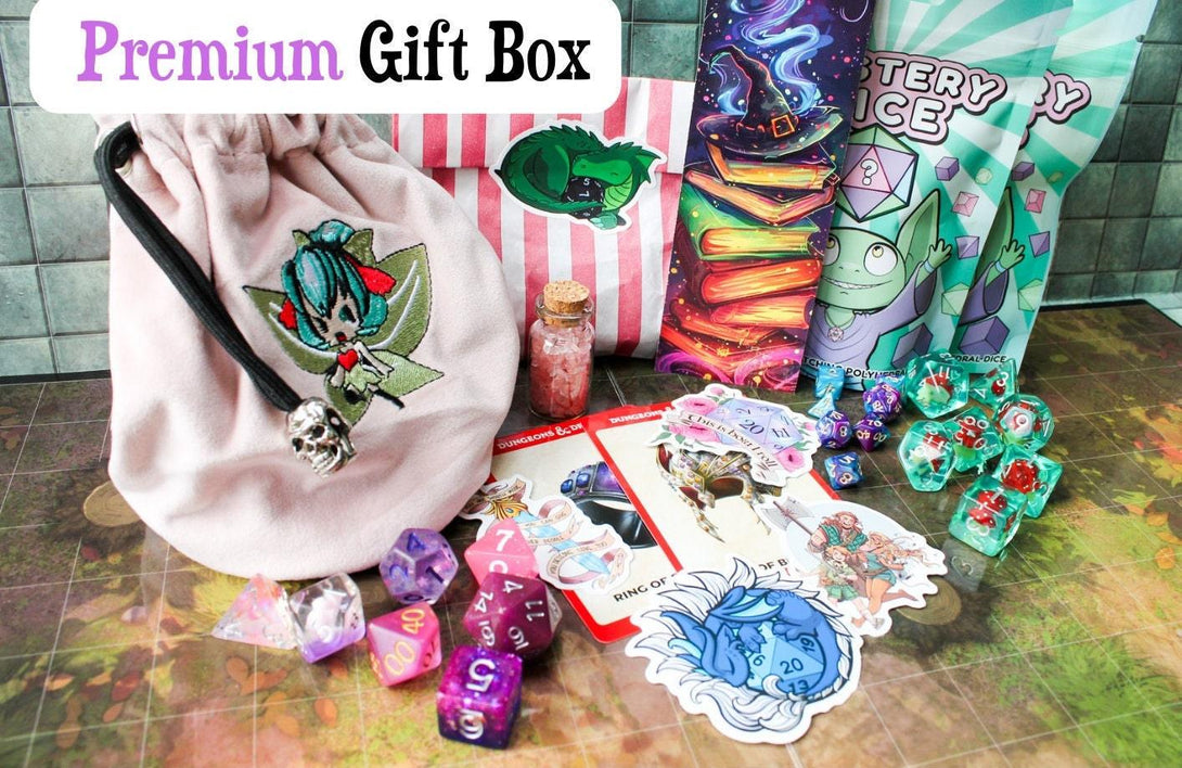 Into the FeyWilds DnD Gift Box | Mini dice | Mystery Dice | DnD gift | Dungeon Master gift | Pink Dice | Mushroom Dice | Fairy Dice - MysteryDiceGoblins