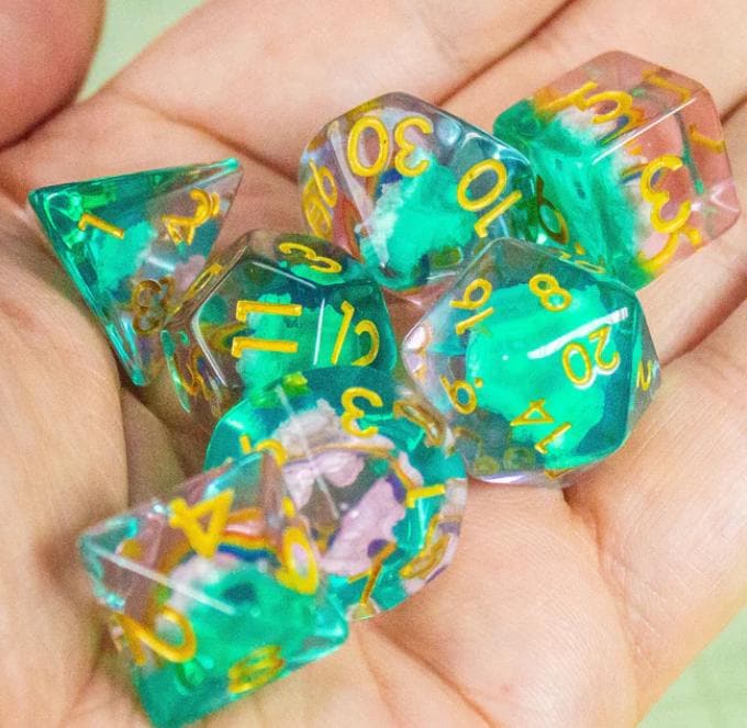 Mystery Inclusion Dice Sets | Filled Dice | Never the same DnD Dice | Dungeons and Dragons Gift | Independent unique design | - MysteryDiceGoblins