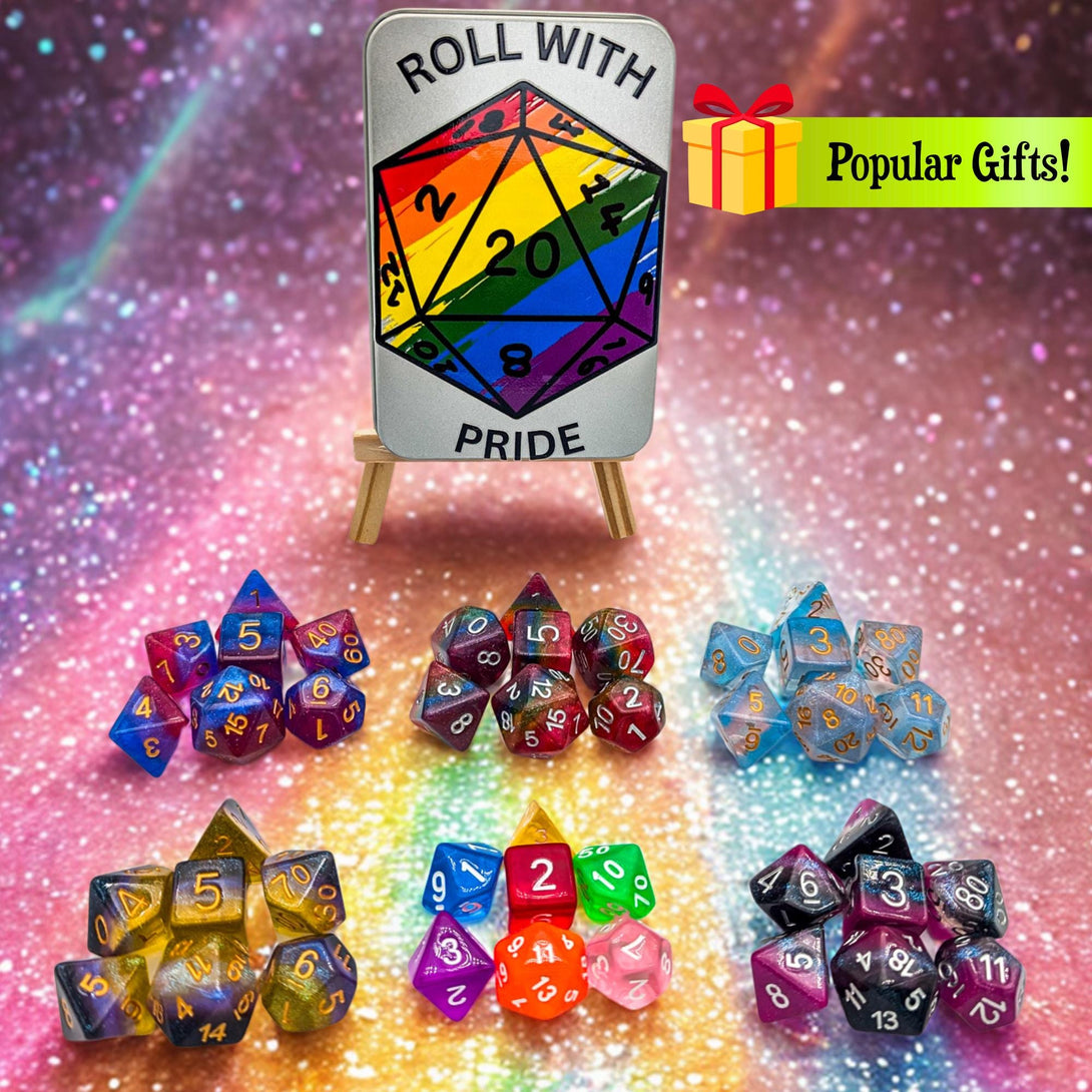 Roll With Pride Dice Tin | Pride Flag Dice |LGBTQ Dice | Trans Dice | Rainbow Dice | Asexual Dice | Bisexual Dice | Nonbinary Dice |DnD Dice - MysteryDiceGoblins
