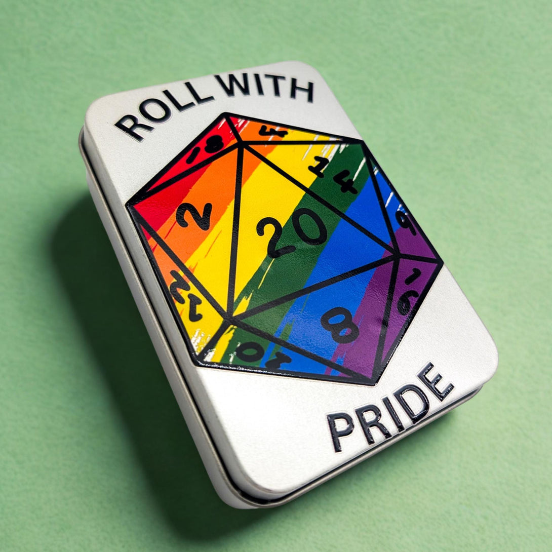 Roll With Pride Dice Tin | Pride Flag Dice |LGBTQ Dice | Trans Dice | Rainbow Dice | Asexual Dice | Bisexual Dice | Nonbinary Dice |DnD Dice - MysteryDiceGoblins