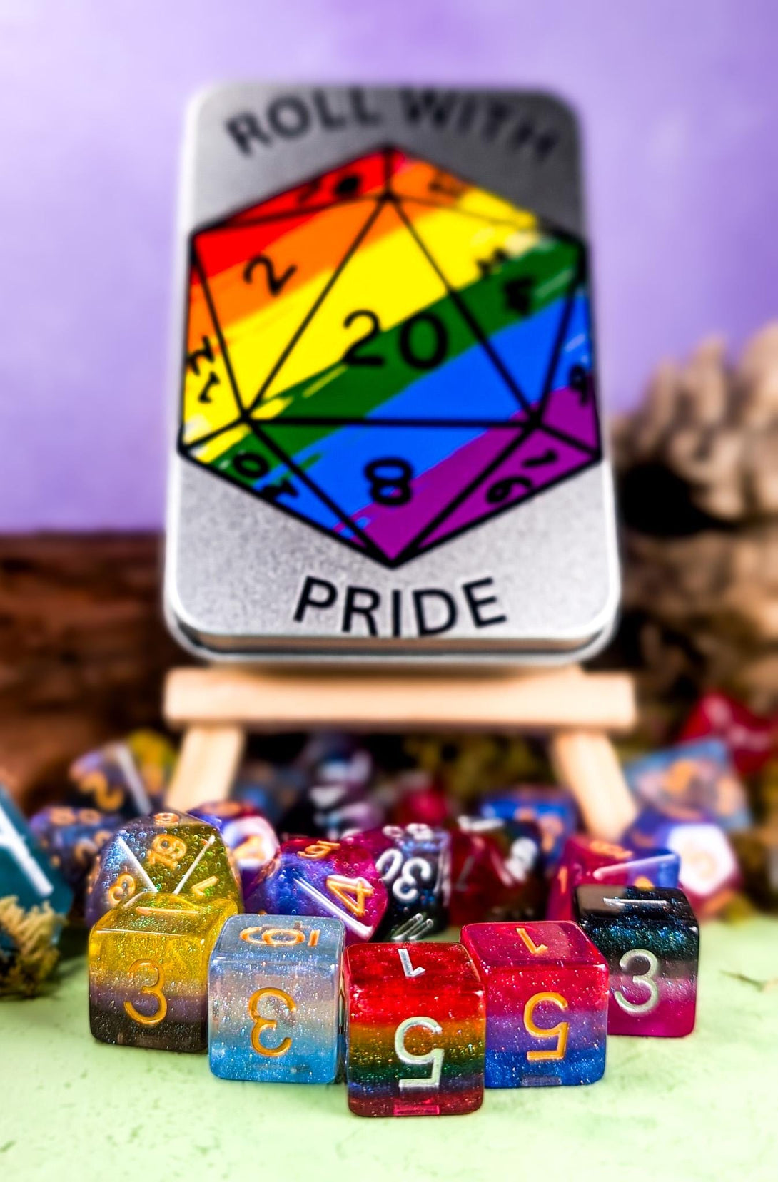 Roll With Pride Dice Tin | Pride Flag Dice |LGBTQ Dice | Trans Dice | Rainbow Dice | Asexual Dice | Bisexual Dice | Nonbinary Dice |DnD Dice - MysteryDiceGoblins