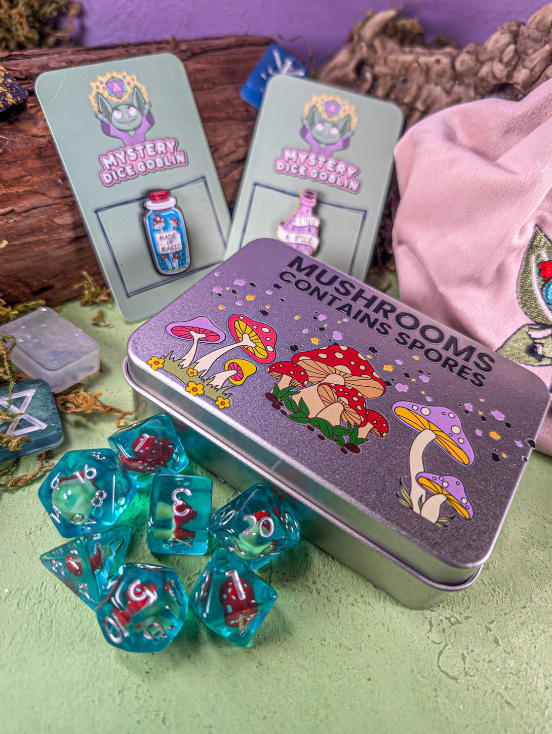 Mushromancer Pack | Mushroom Dice | Cute Dice | DnD Gifts | DM Gifts | Inclusion Dice | Dice for Dungeons and Dragons - MysteryDiceGoblins