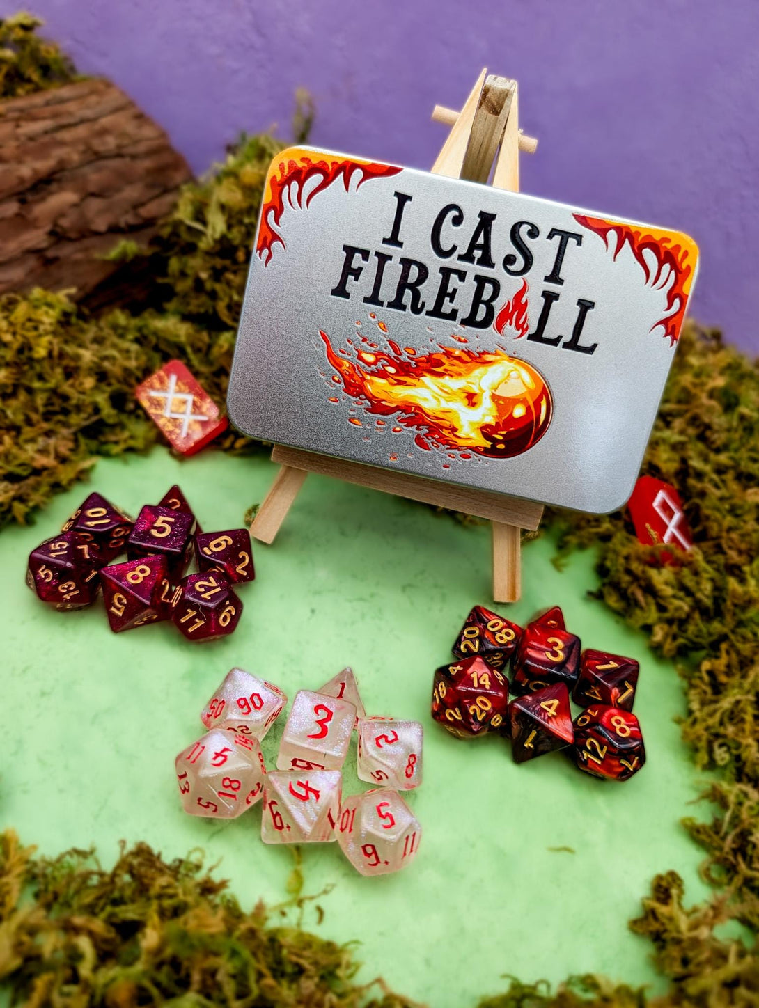 Fireball Dice Set | Dice Tin | Wizard Dice| Dice Storage | Dice for DnD Dungeons and Dragons | RPG Dice | Inclusion Dice | Dice Gift Tin - MysteryDiceGoblins