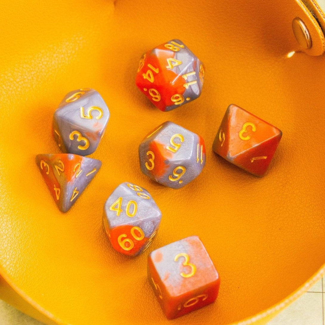 Red & Grey dice that have just been rolled  - Mystery Dice Goblin