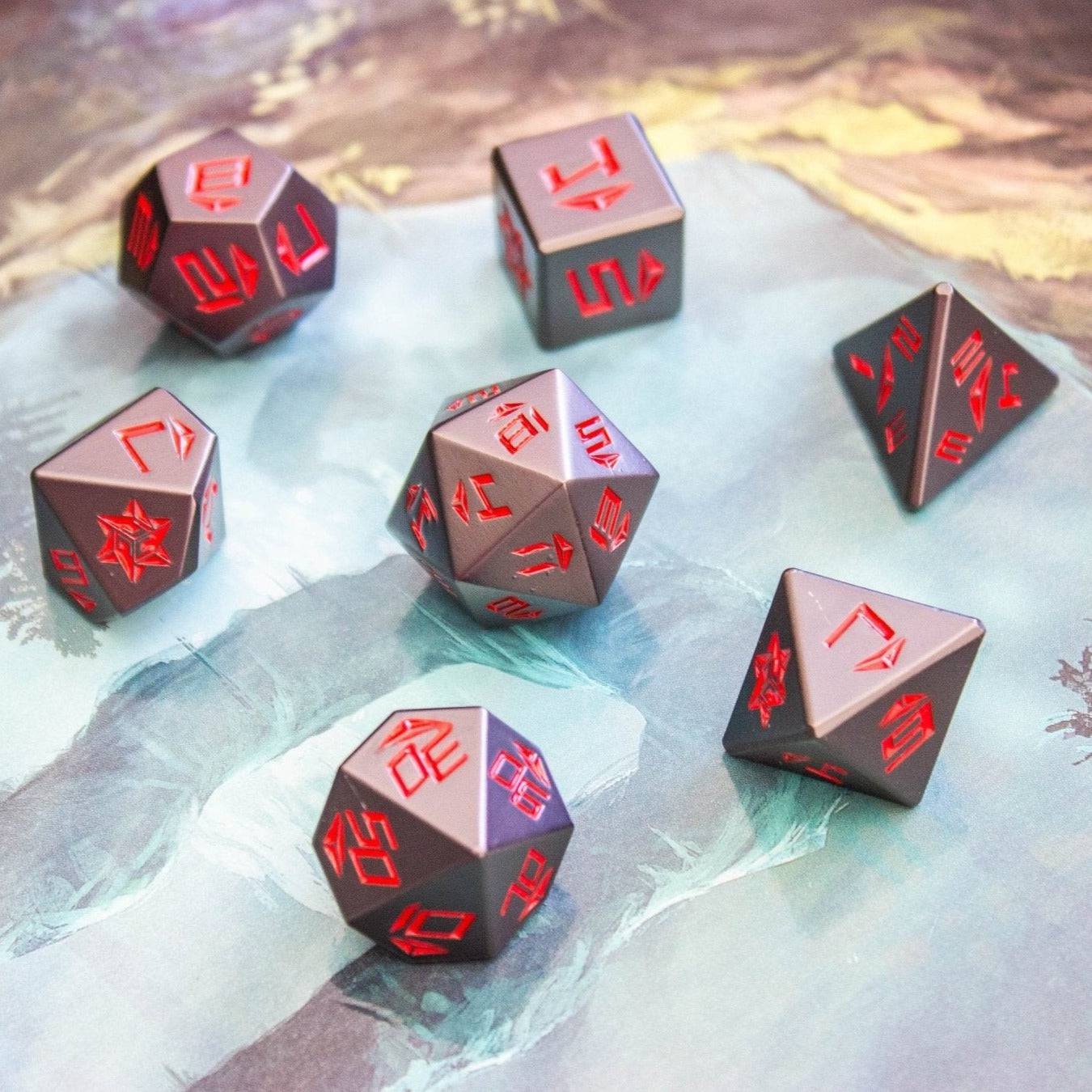 Black and Red Metal Dice Set - Mystery Dice Goblin