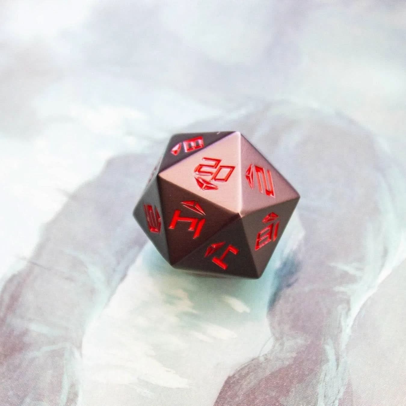 Metal Black and Red TTRPG  Dice Set natural 20 - Mystery Dice Goblin