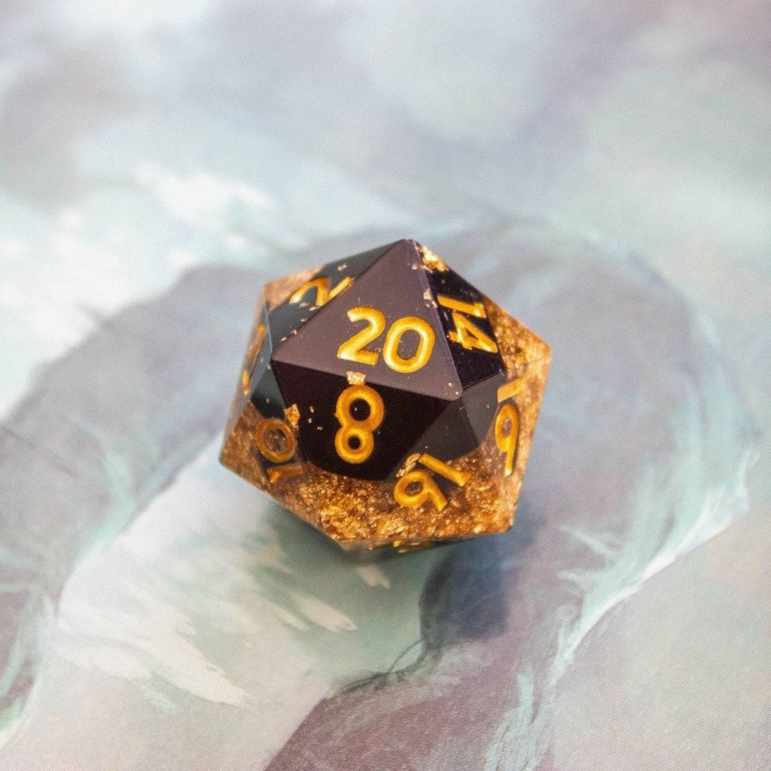 Black Goldleaf Sharp Edge Dice Set - Mystery Dice Goblin