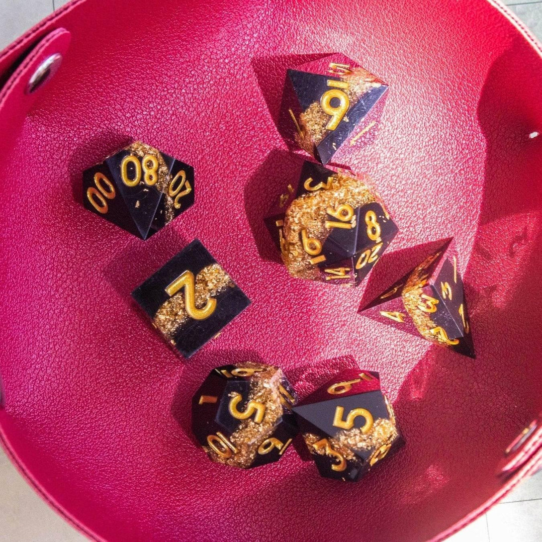 Black Goldleaf Sharp Edge Dice Set - Mystery Dice Goblin