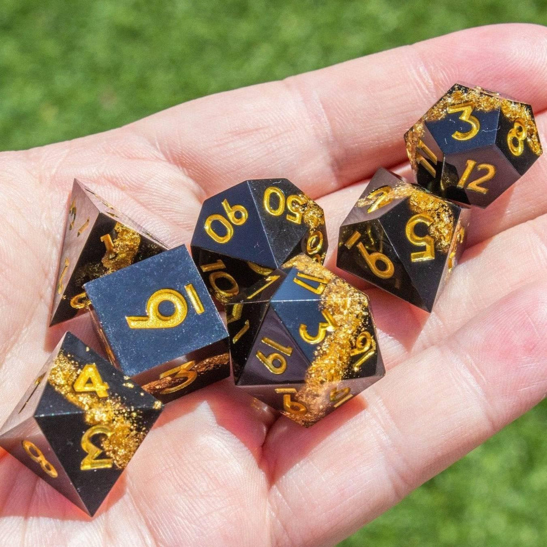 Black Goldleaf Sharp Edge Dice Set - Mystery Dice Goblin