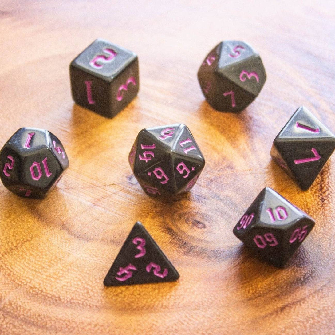 Black Witch Dice With Pink Scratching Dice Set - Mystery Dice Goblin