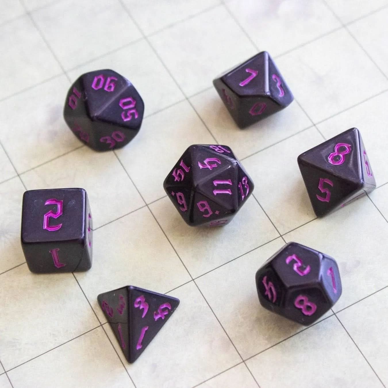 Black Witch Dice With Pink Scratching Dice Set - Mystery Dice Goblin