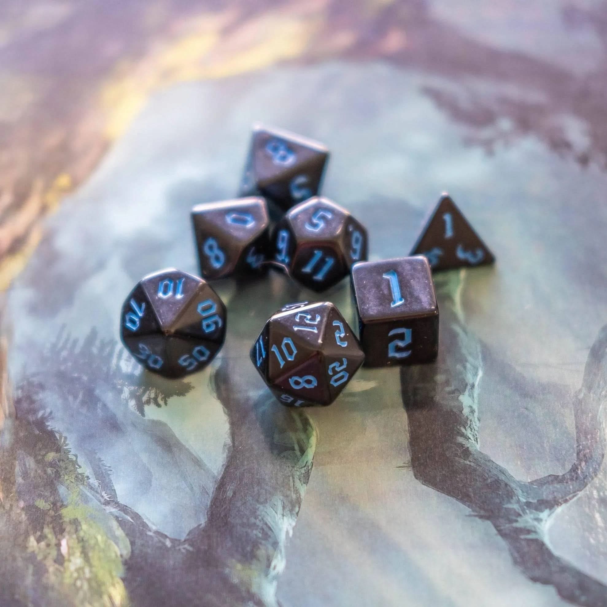 Black Witch With Blue Scratching Dice Set - Mystery Dice Goblin