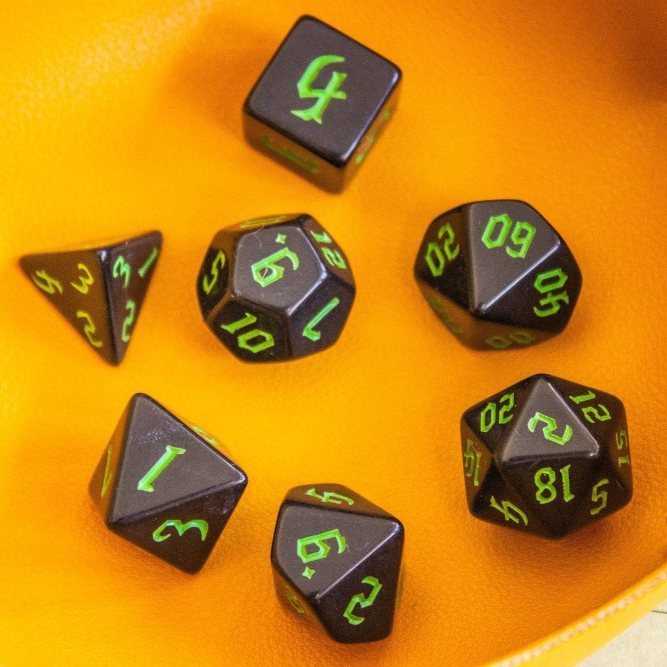 Black Witch With Green Scratching Dice Set - Mystery Dice Goblin