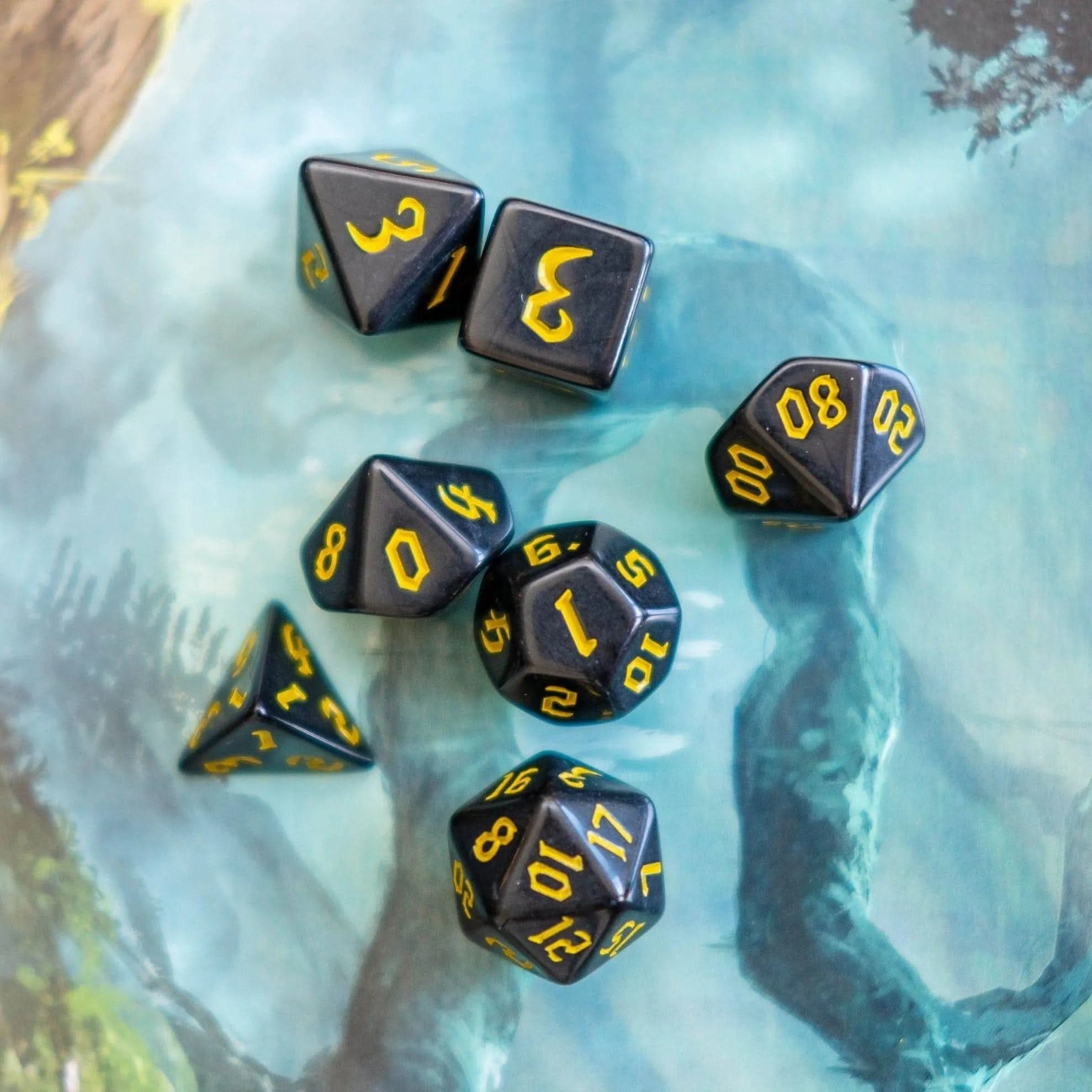Black Witch With Yellow Scratching Dice Set - Mystery Dice Goblin