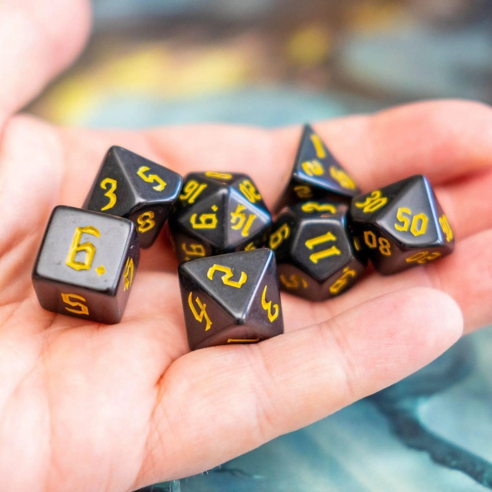 Black Witch With Yellow Scratching Dice Set - Mystery Dice Goblin