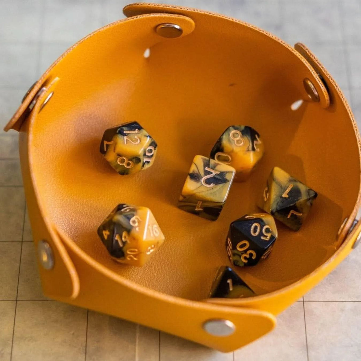 Yellow and Black Tie-Dye Dice Set