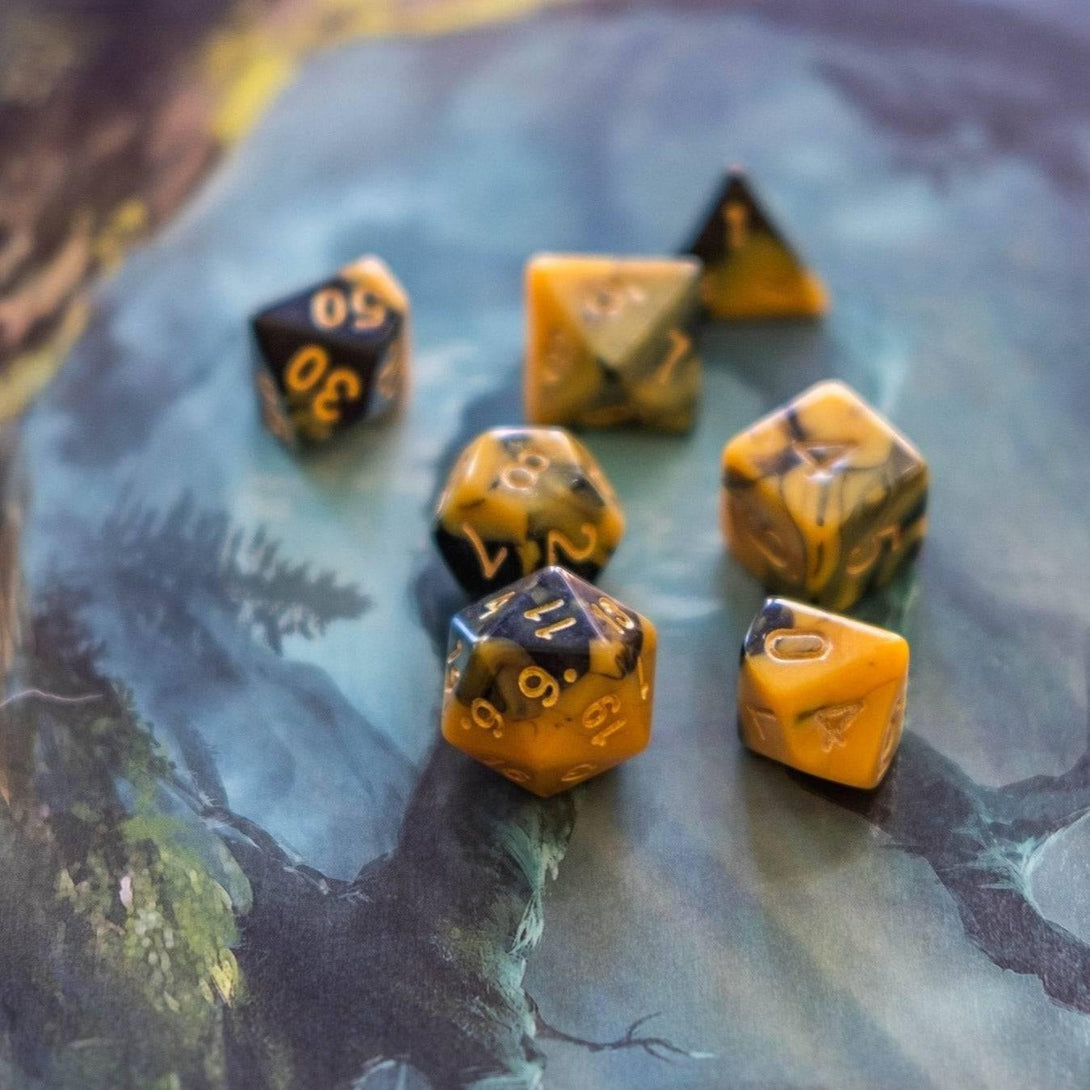 Bumblebee Black and Yellow DnD Dice Set - Mystery Dice Goblin